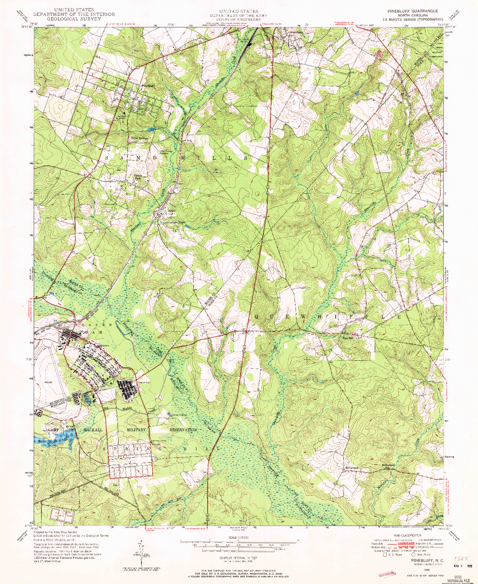 USGS 1:24000-SCALE QUADRANGLE FOR PINEBLUFF, NC 1948