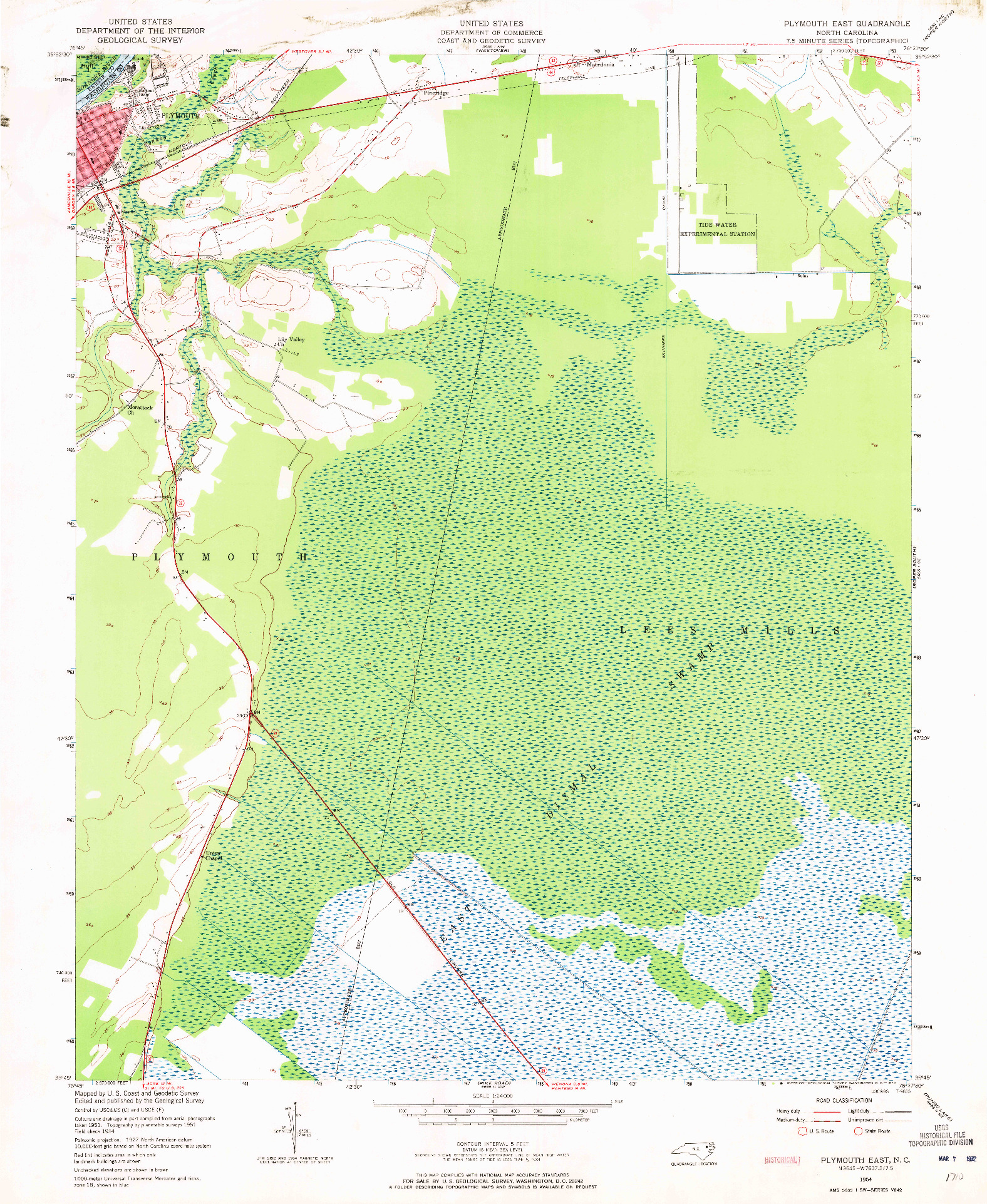 USGS 1:24000-SCALE QUADRANGLE FOR PLYMOUTH EAST, NC 1954