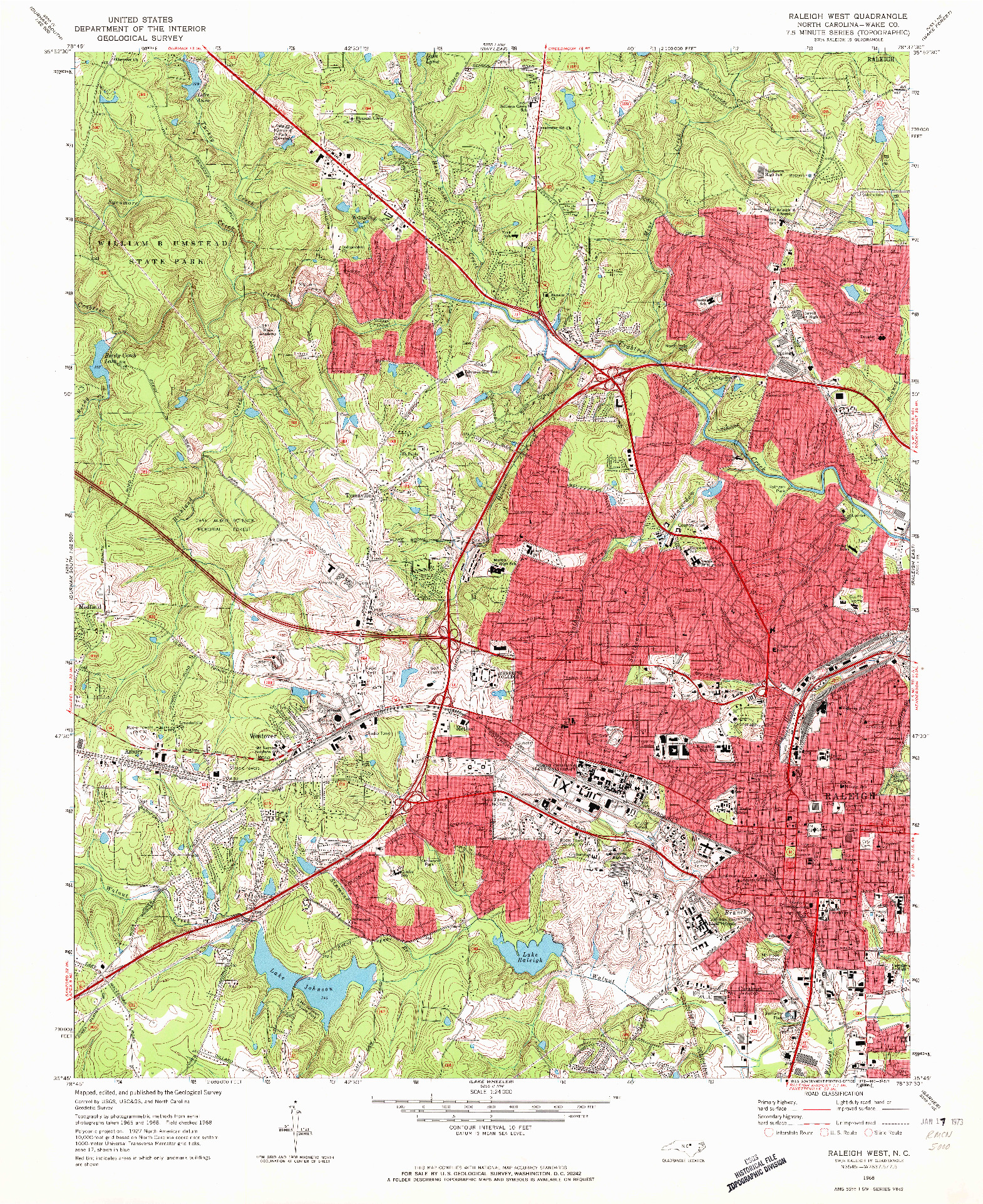 USGS 1:24000-SCALE QUADRANGLE FOR RALEIGH WEST, NC 1968