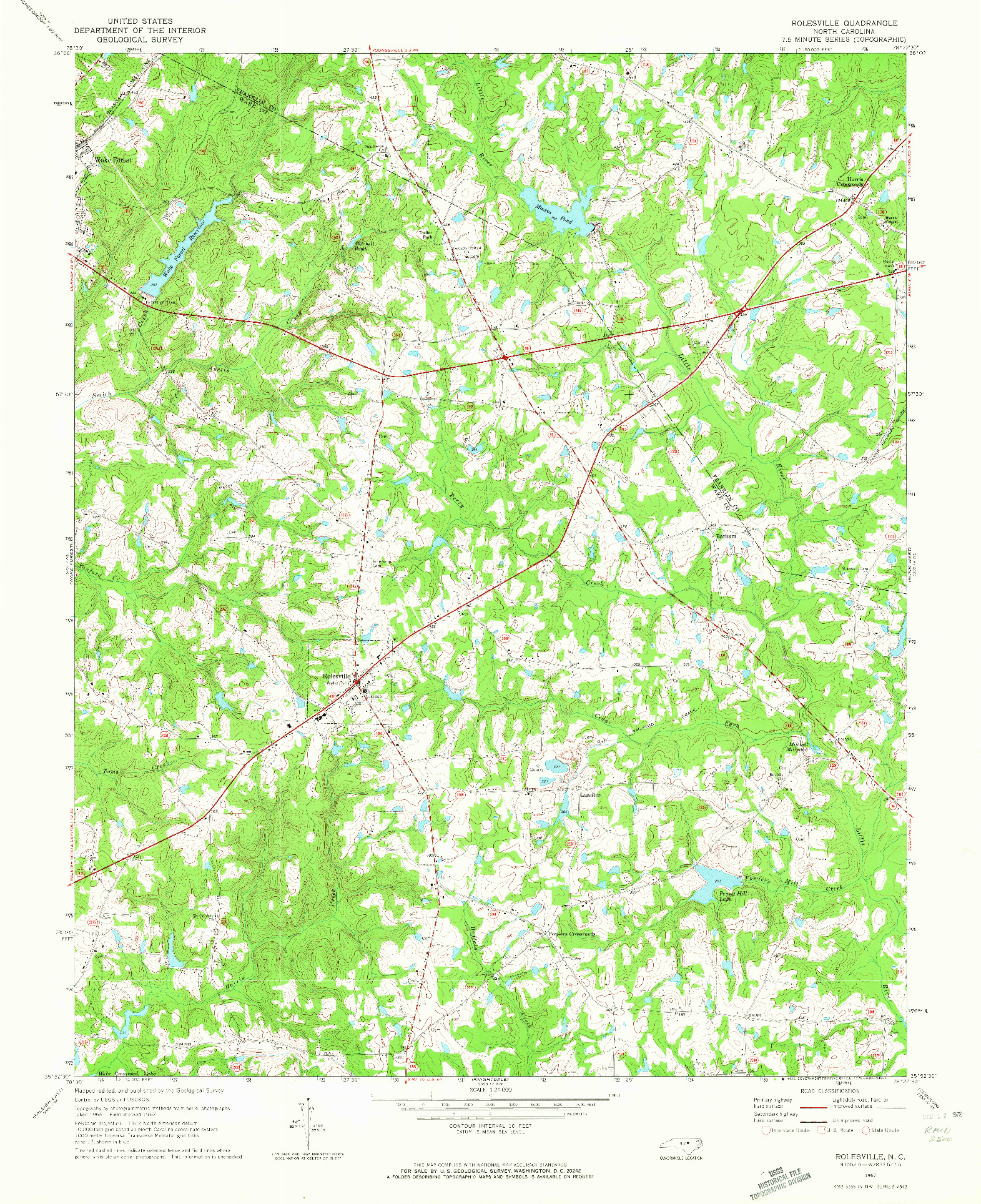 USGS 1:24000-SCALE QUADRANGLE FOR ROLESVILLE, NC 1967