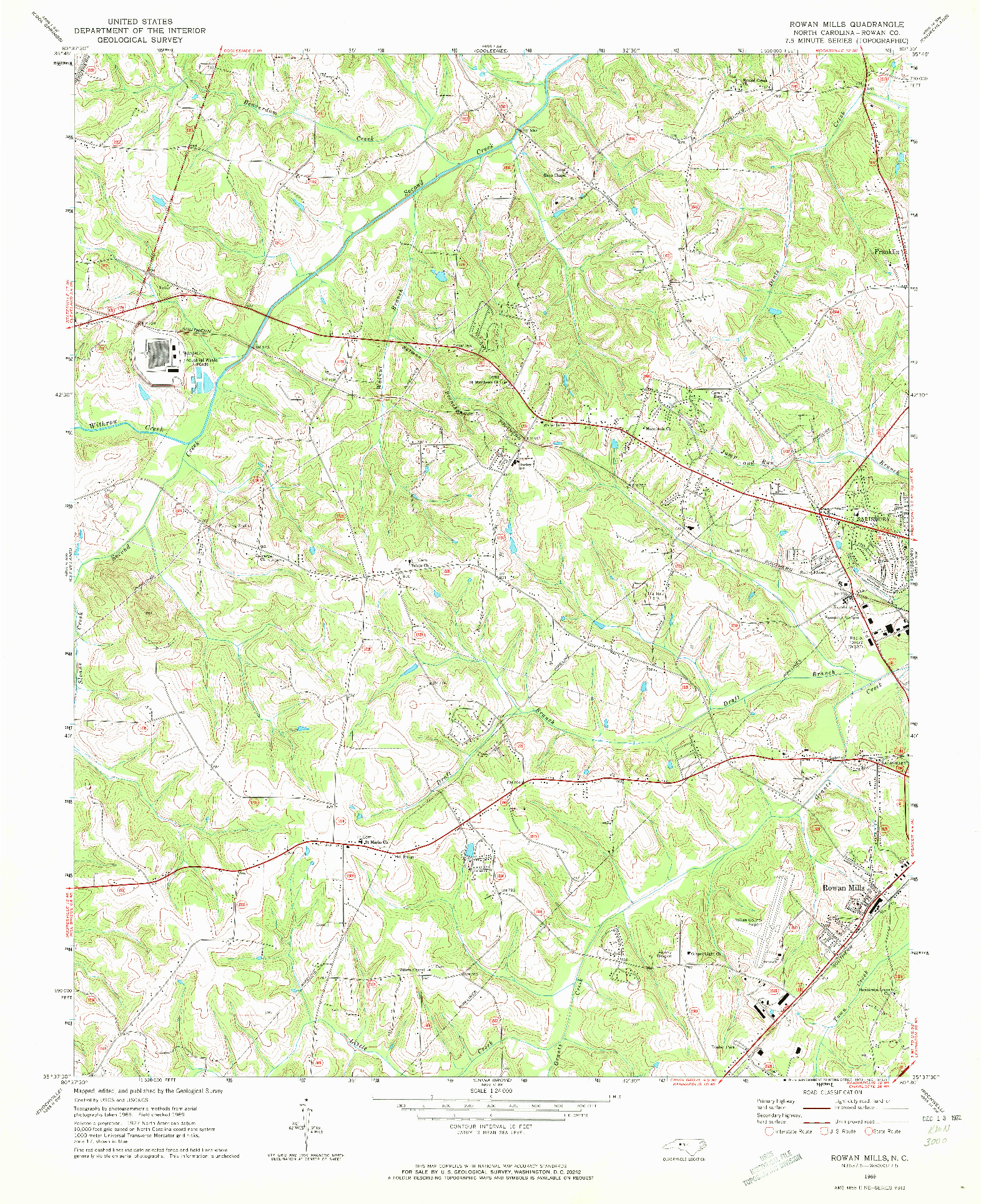 USGS 1:24000-SCALE QUADRANGLE FOR ROWAN MILLS, NC 1969