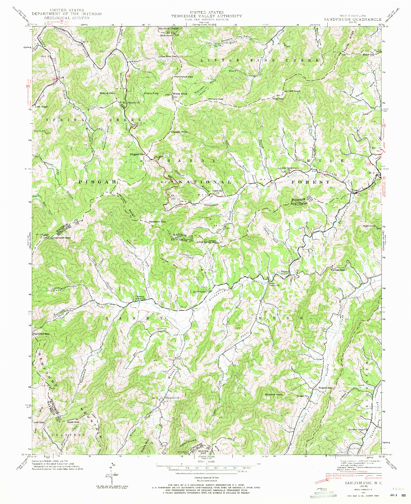 USGS 1:24000-SCALE QUADRANGLE FOR SANDYMUSH, NC 1941