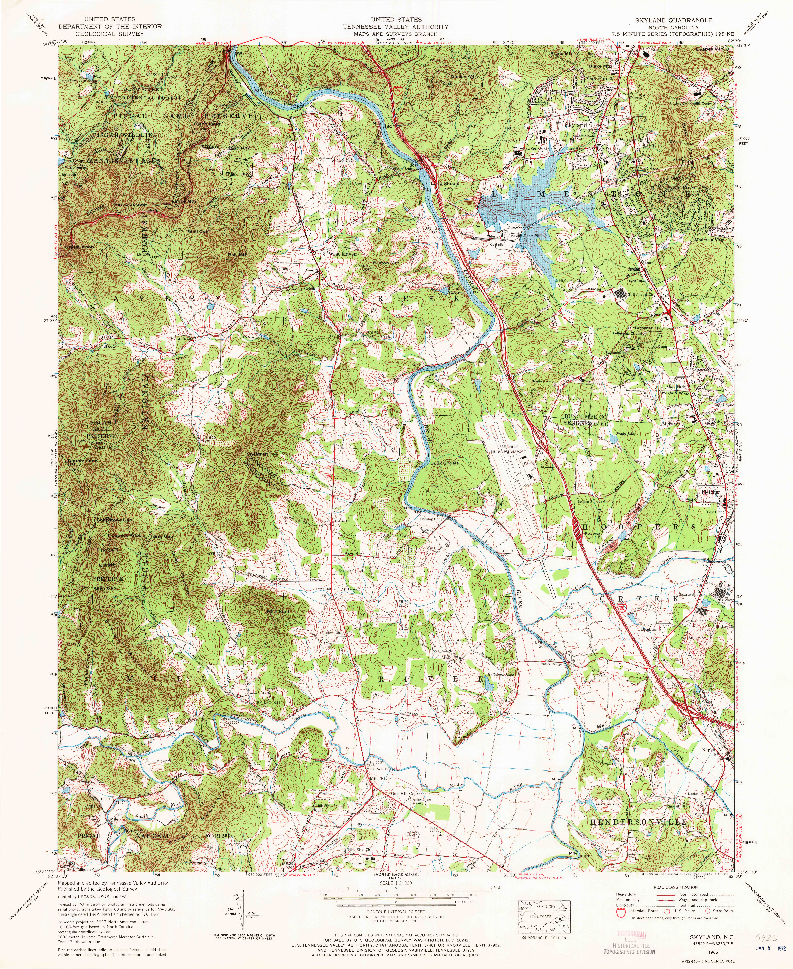 USGS 1:24000-SCALE QUADRANGLE FOR SKYLAND, NC 1965