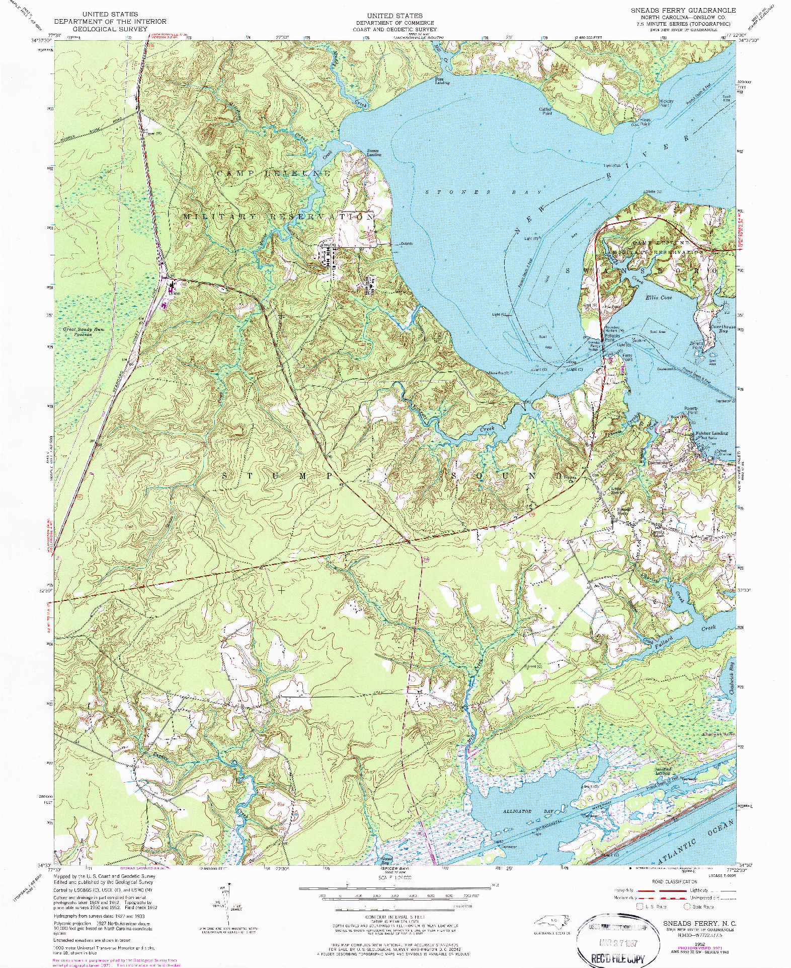 USGS 1:24000-SCALE QUADRANGLE FOR SNEADS FERRY, NC 1952