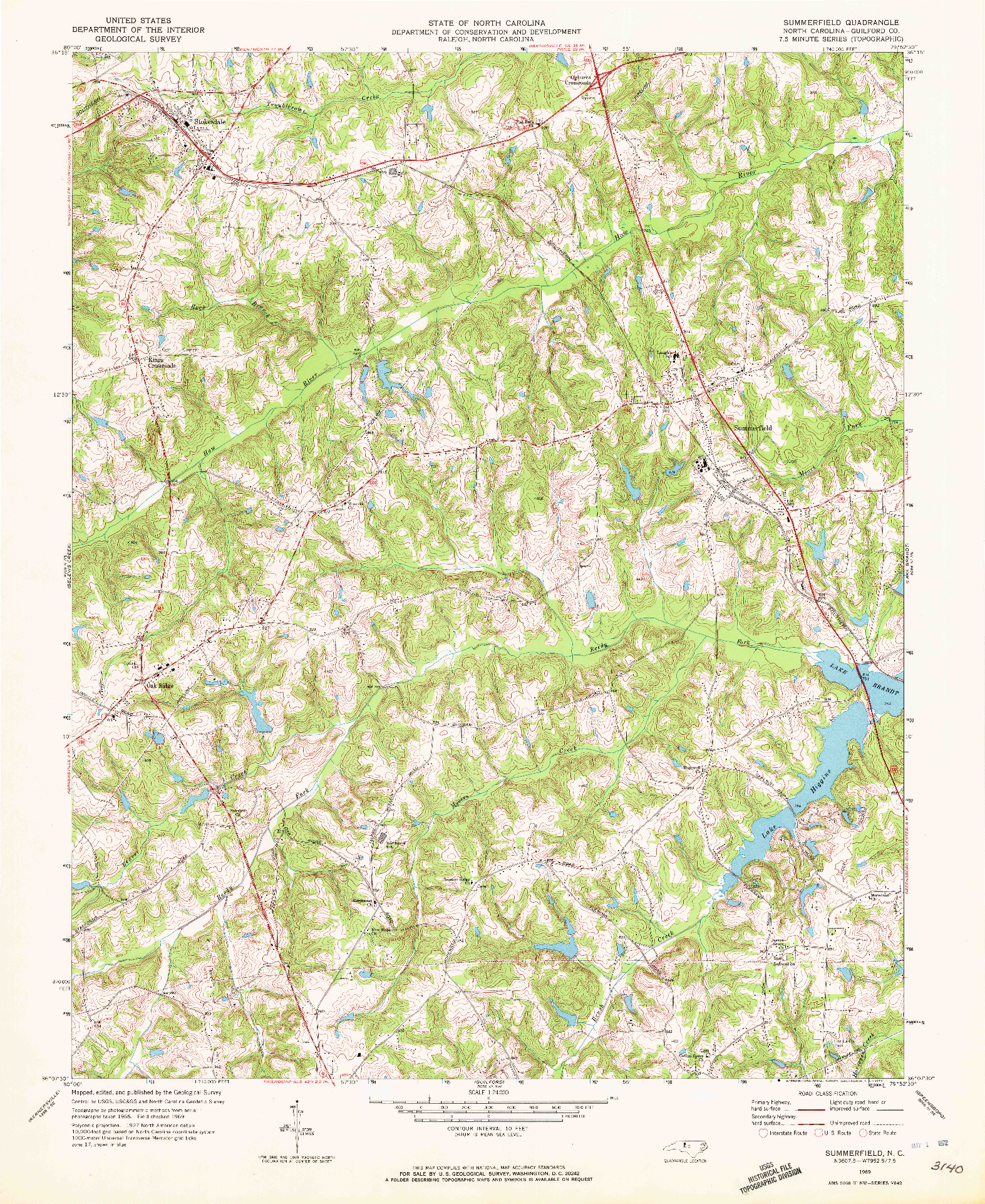 USGS 1:24000-SCALE QUADRANGLE FOR SUMMERFIELD, NC 1969