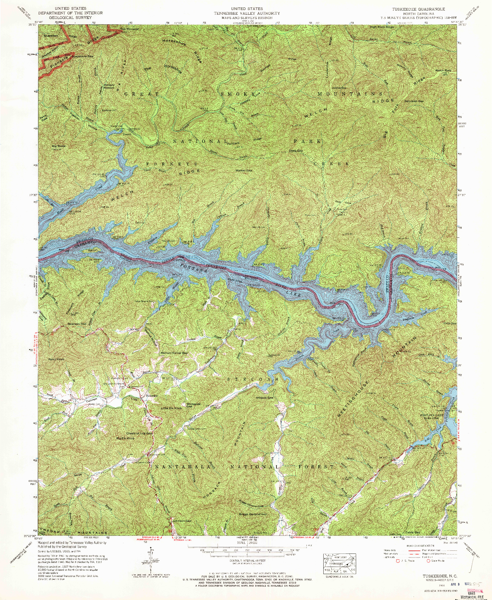 USGS 1:24000-SCALE QUADRANGLE FOR TUSKEEGEE, NC 1961