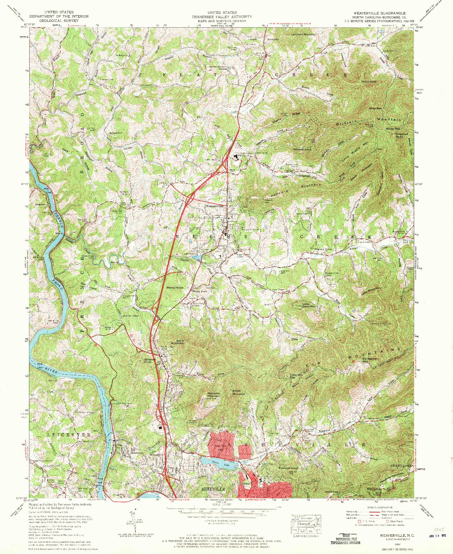 USGS 1:24000-SCALE QUADRANGLE FOR WEAVERVILLE, NC 1962