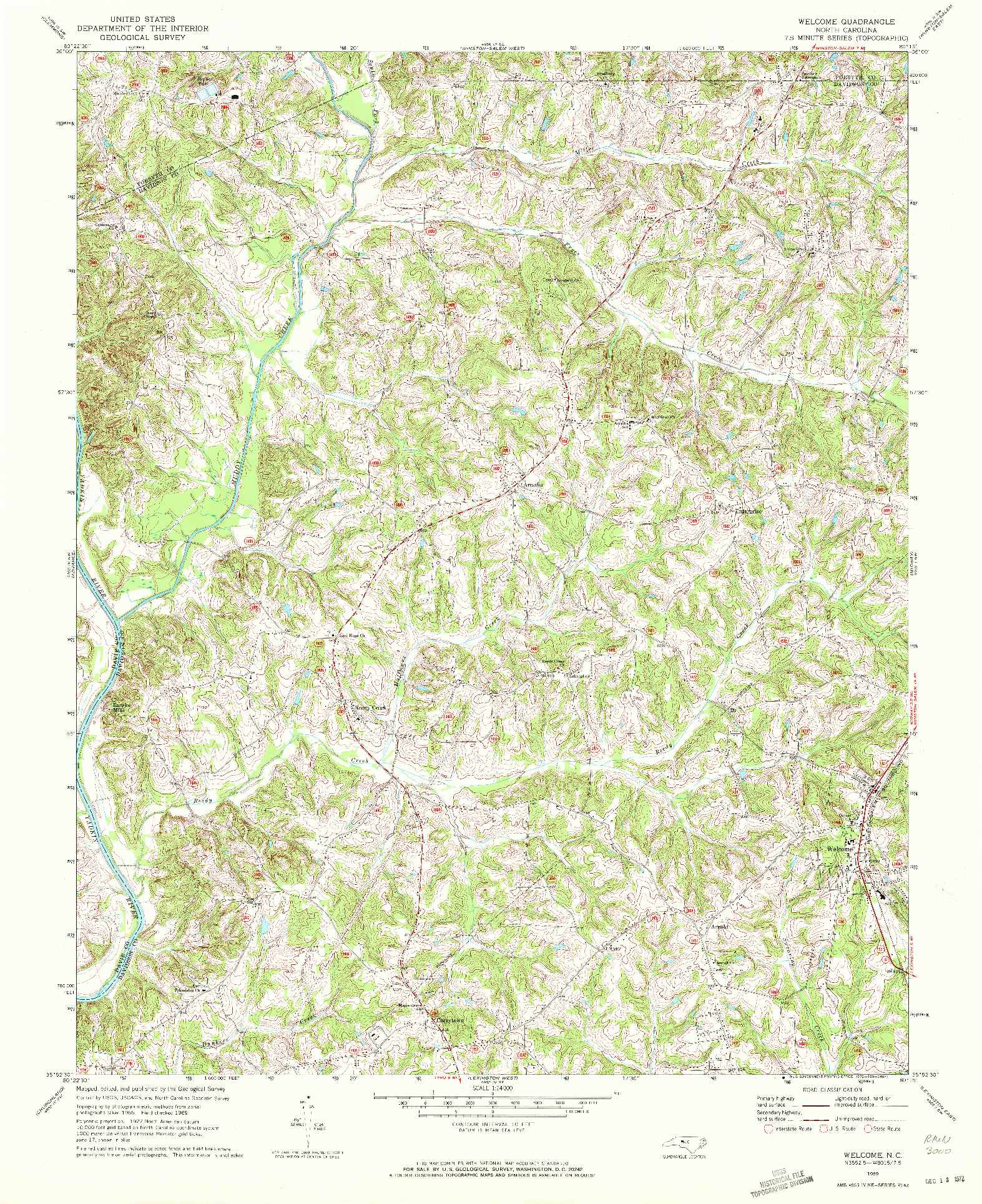 USGS 1:24000-SCALE QUADRANGLE FOR WELCOME, NC 1969