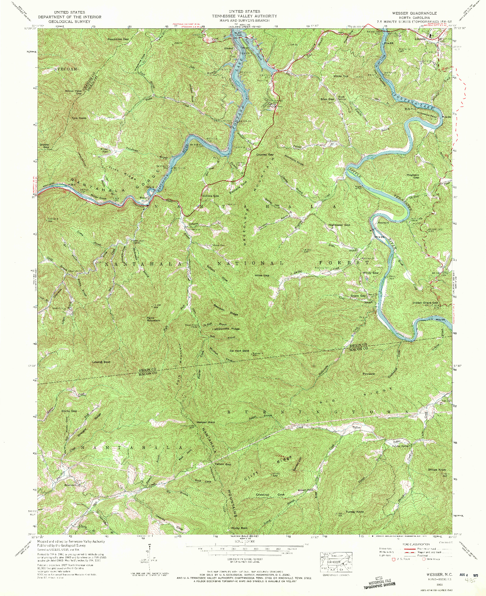 USGS 1:24000-SCALE QUADRANGLE FOR WESSER, NC 1961