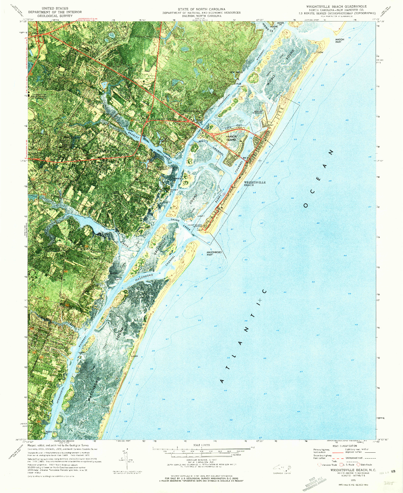 USGS 1:24000-SCALE QUADRANGLE FOR WRIGHTSVILLE BEACH, NC 1970