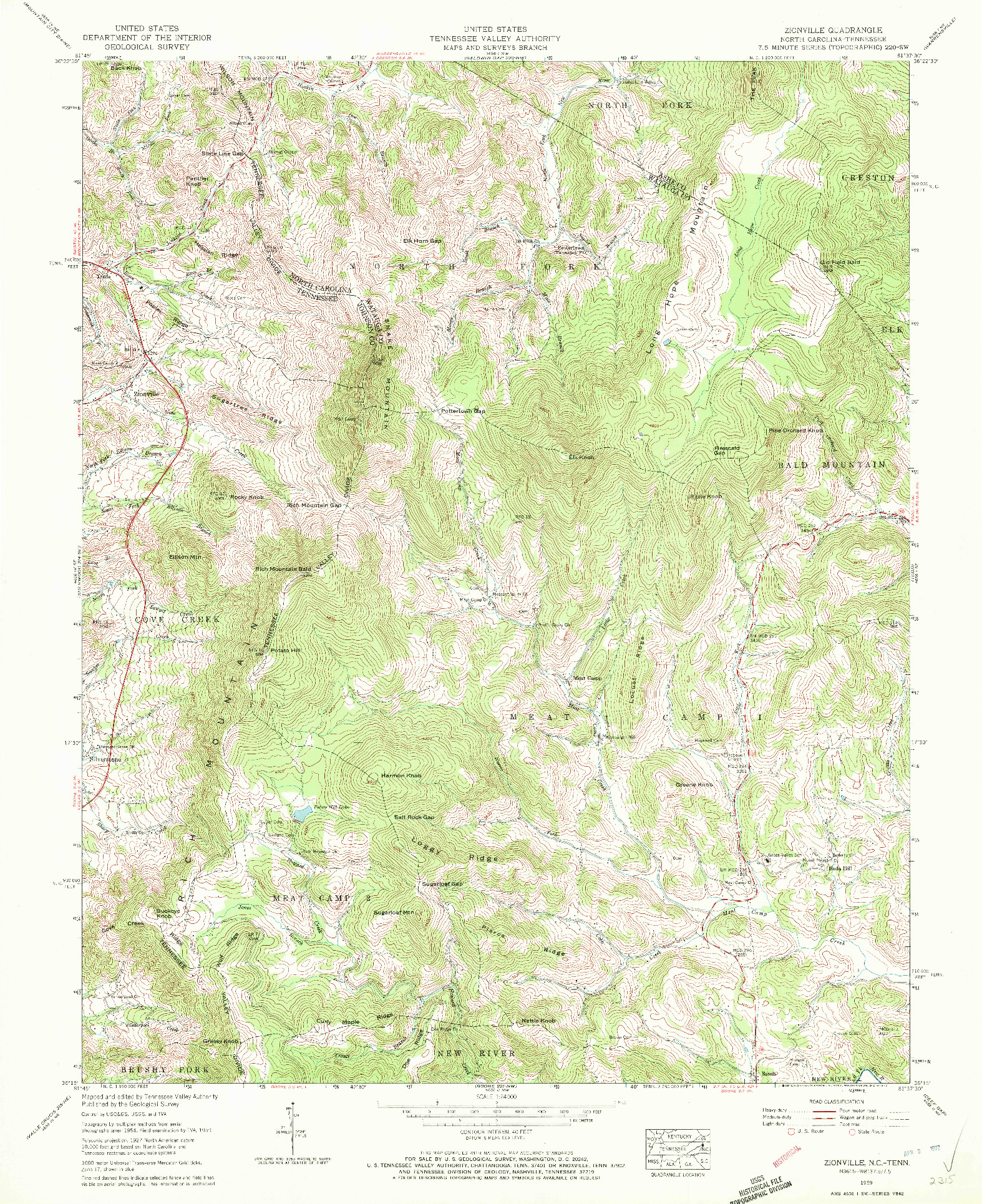 USGS 1:24000-SCALE QUADRANGLE FOR ZIONVILLE, NC 1959