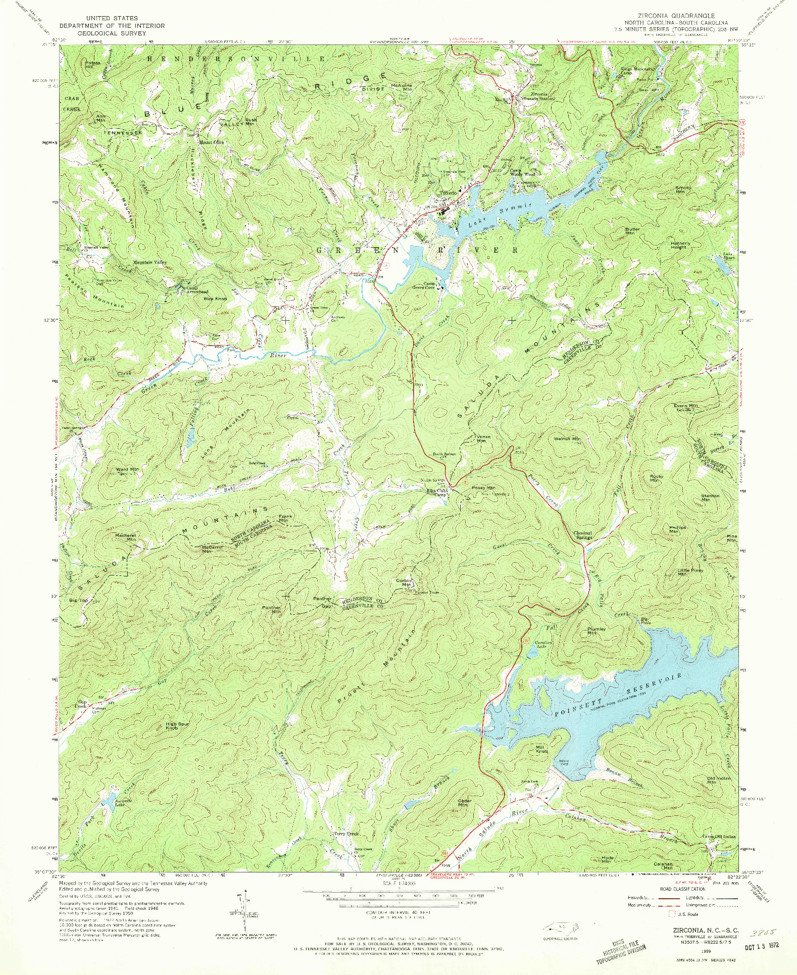 USGS 1:24000-SCALE QUADRANGLE FOR ZIRCONIA, NC 1959