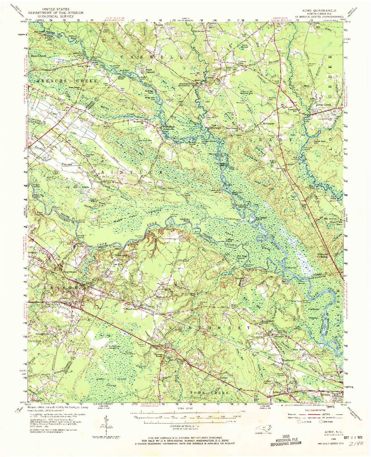 USGS 1:62500-SCALE QUADRANGLE FOR ACME, NC 1954