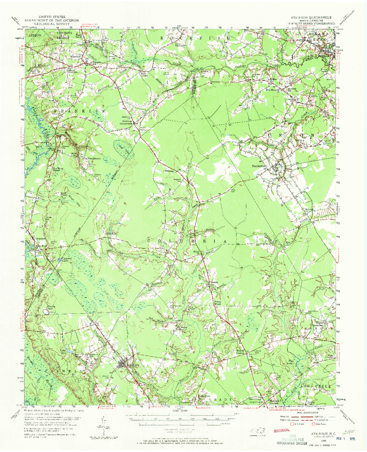 USGS 1:62500-SCALE QUADRANGLE FOR ATKINSON, NC 1955