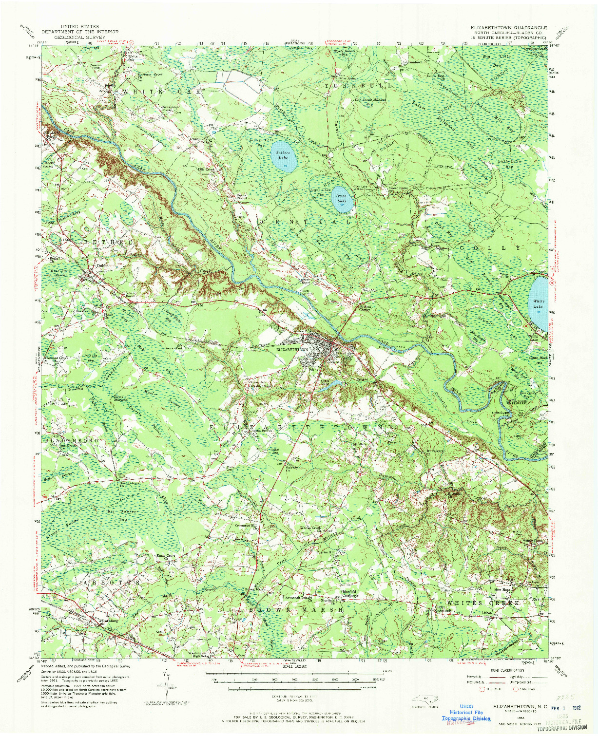 USGS 1:62500-SCALE QUADRANGLE FOR ELIZABETHTOWN, NC 1955