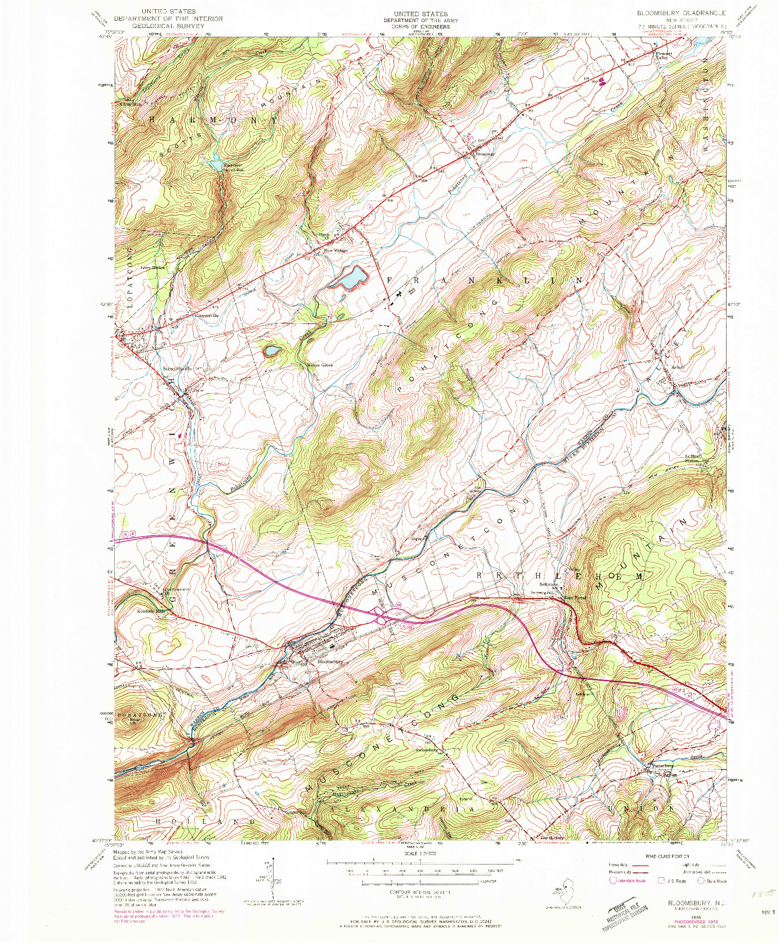 USGS 1:24000-SCALE QUADRANGLE FOR BLOOMSBURY, NJ 1955