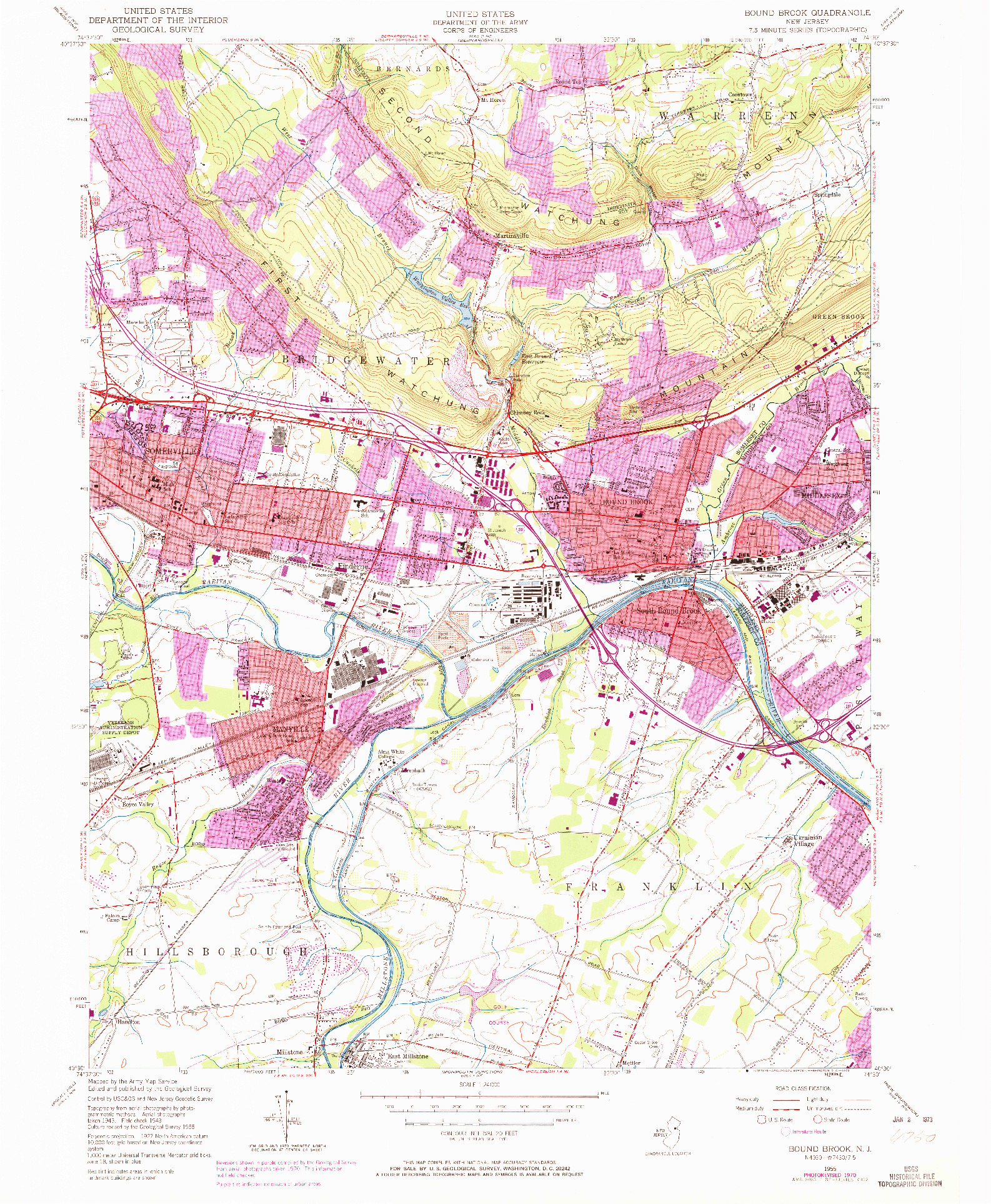 USGS 1:24000-SCALE QUADRANGLE FOR BOUND BROOK, NJ 1955