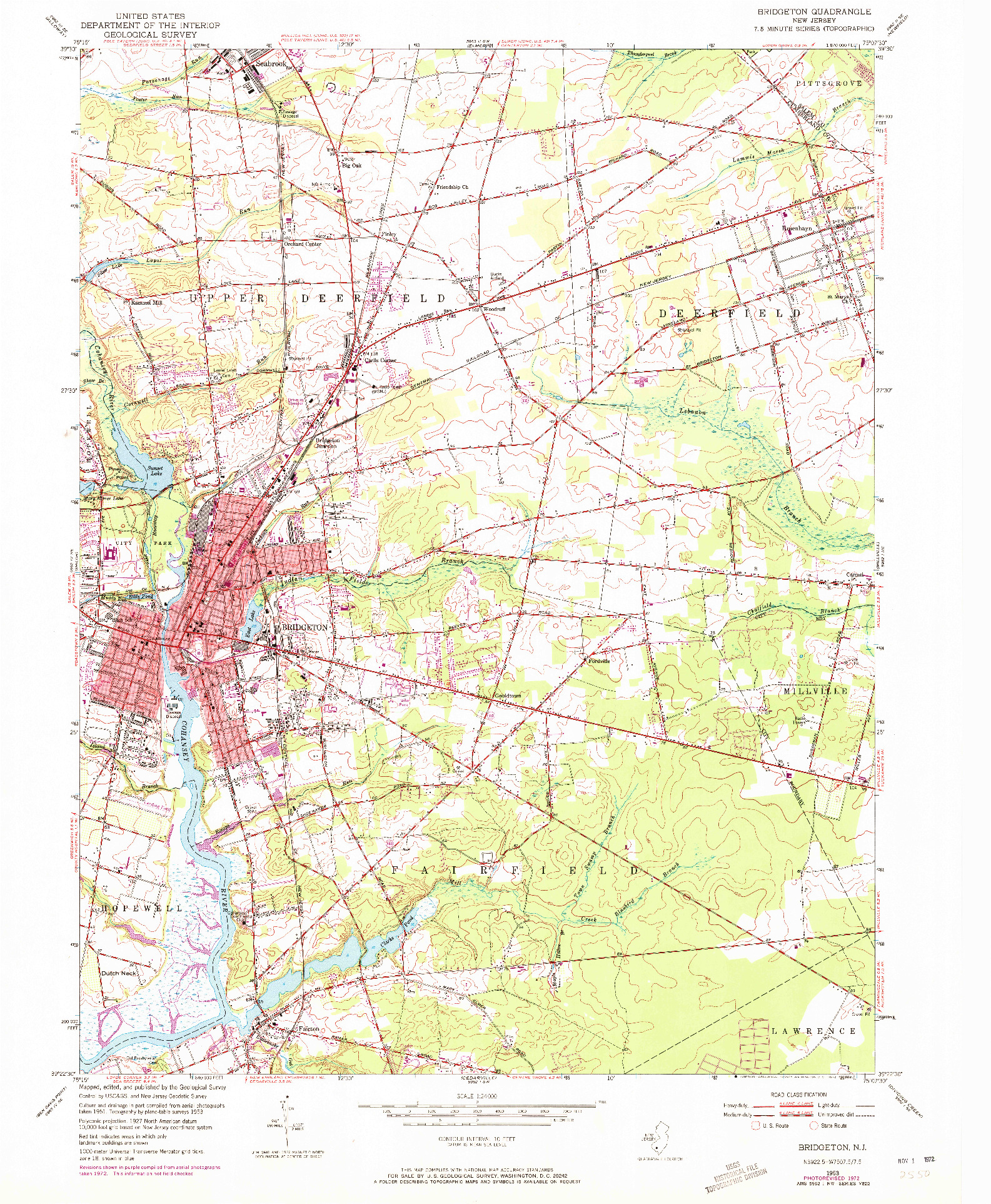 USGS 1:24000-SCALE QUADRANGLE FOR BRIDGETON, NJ 1953