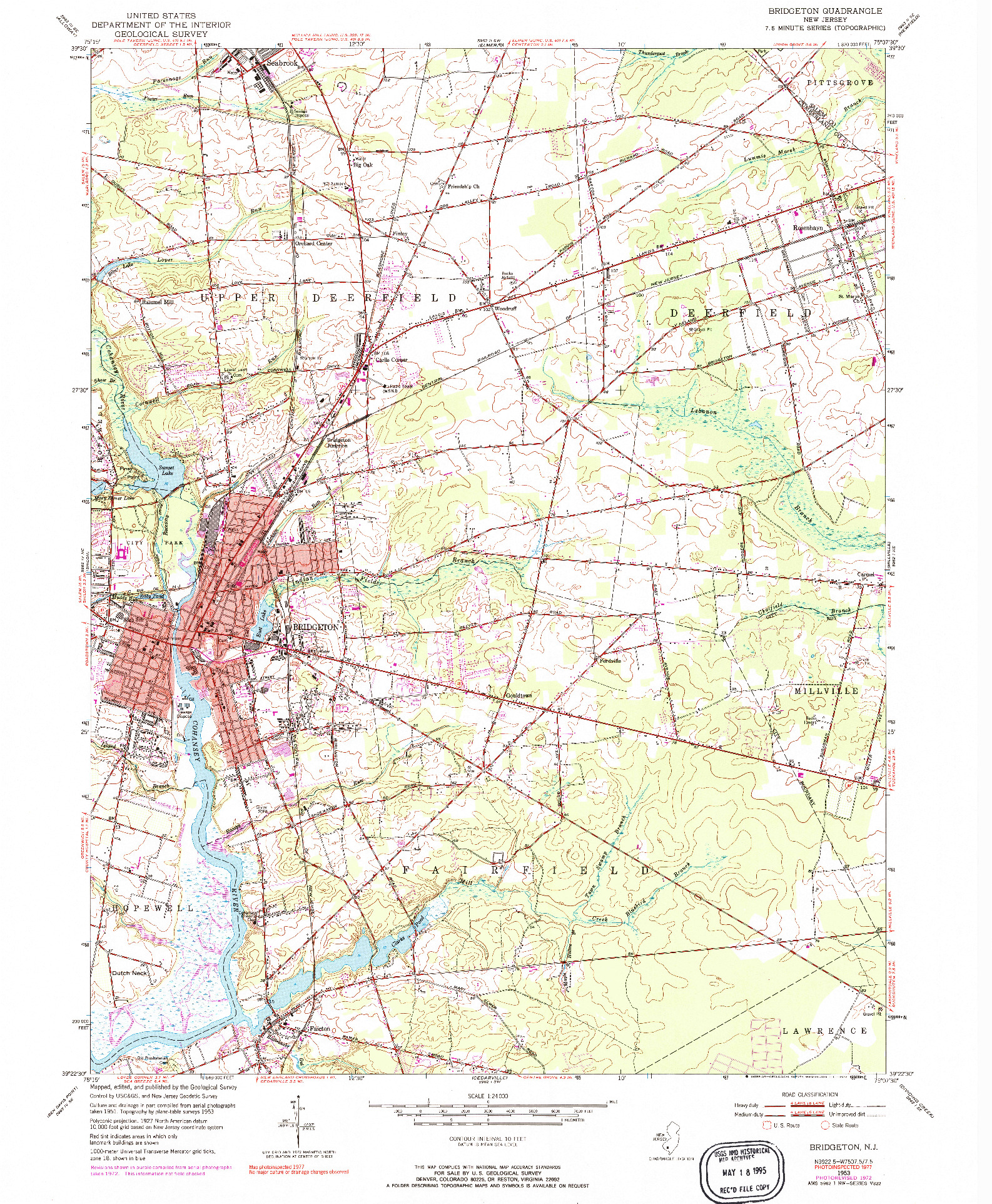 USGS 1:24000-SCALE QUADRANGLE FOR BRIDGETON, NJ 1953