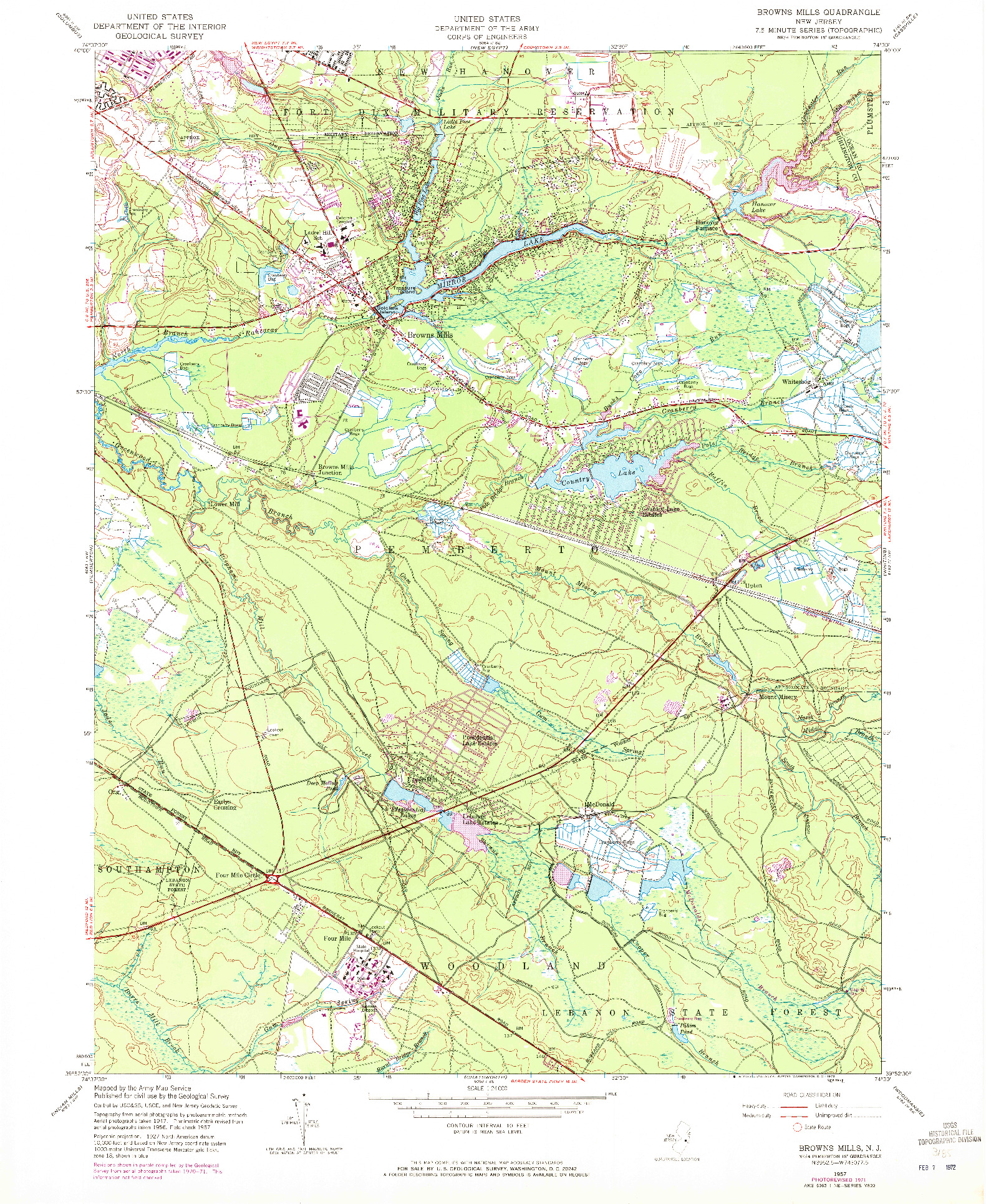 USGS 1:24000-SCALE QUADRANGLE FOR BROWNS MILLS, NJ 1957