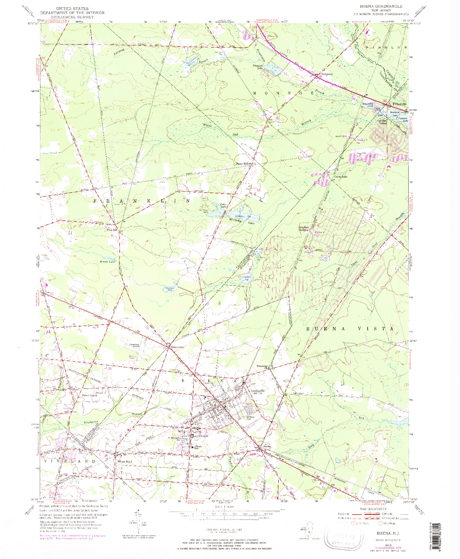 USGS 1:24000-SCALE QUADRANGLE FOR BUENA, NJ 1953