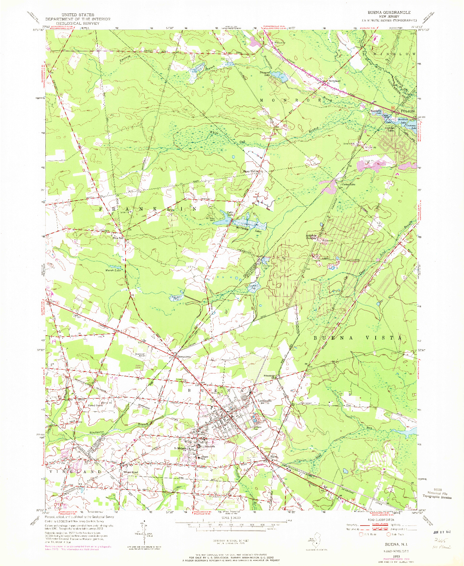 USGS 1:24000-SCALE QUADRANGLE FOR BUENA, NJ 1953