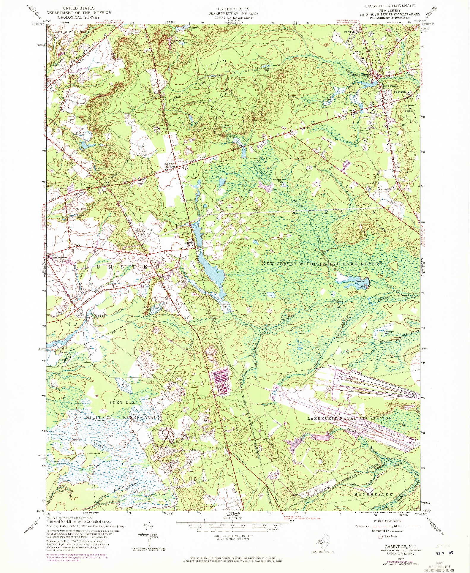 USGS 1:24000-SCALE QUADRANGLE FOR CASSVILLE, NJ 1957