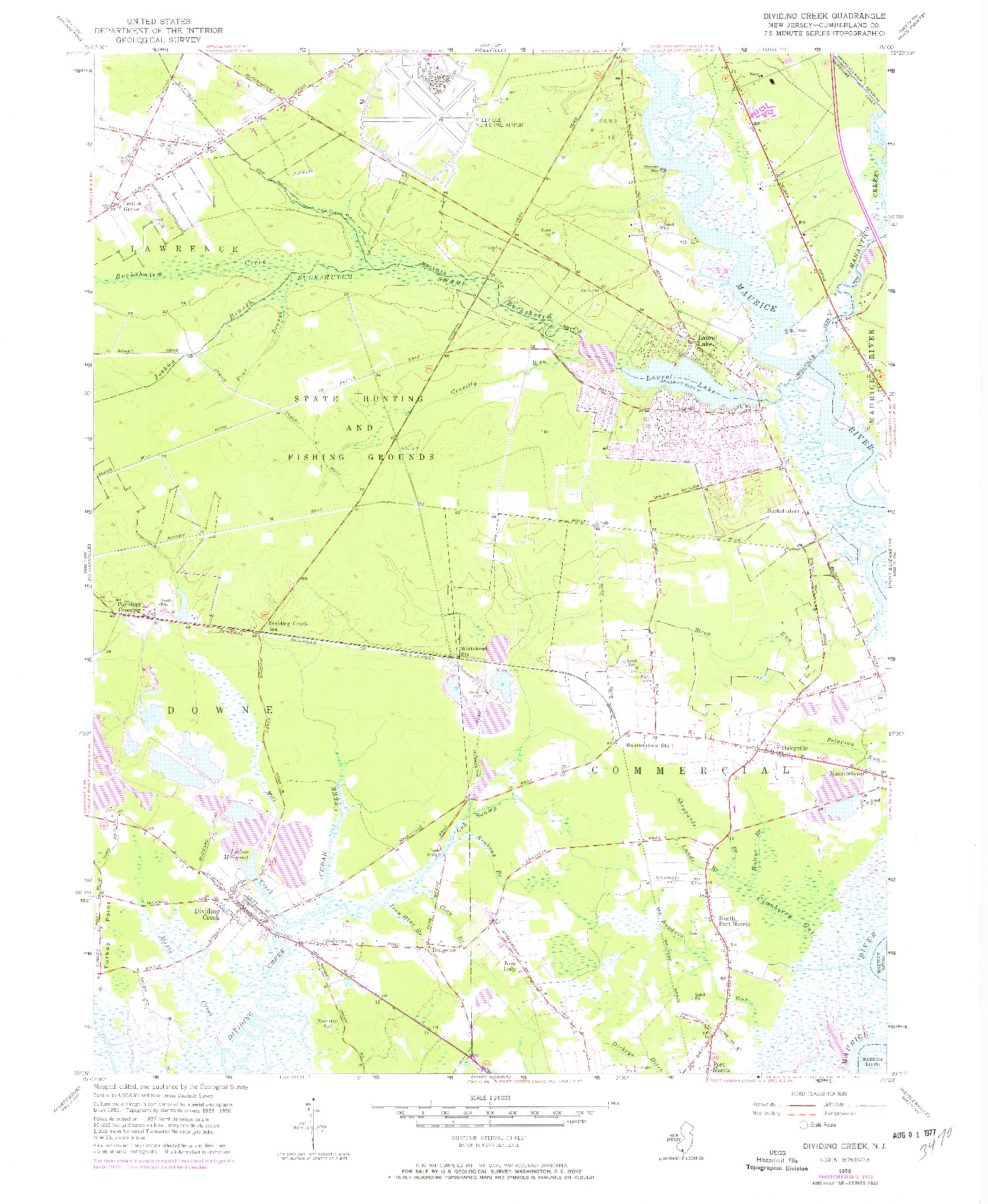 USGS 1:24000-SCALE QUADRANGLE FOR DIVIDING CREEK, NJ 1956