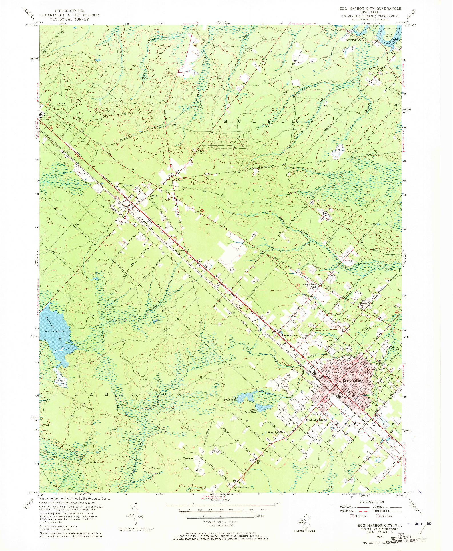 USGS 1:24000-SCALE QUADRANGLE FOR EGG HARBOR CITY, NJ 1956