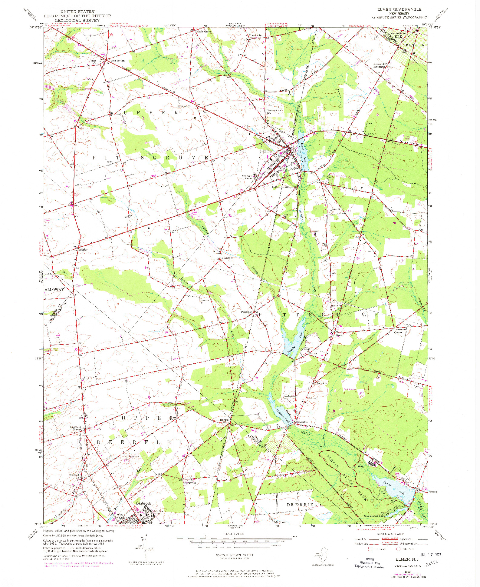 USGS 1:24000-SCALE QUADRANGLE FOR ELMER, NJ 1953