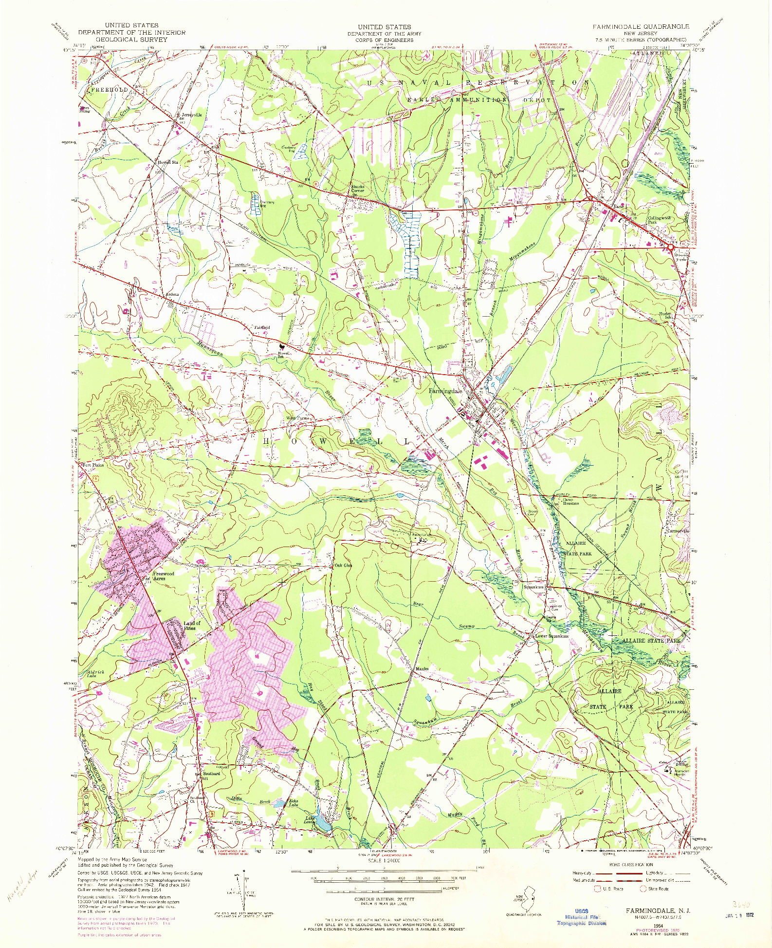USGS 1:24000-SCALE QUADRANGLE FOR FARMINGDALE, NJ 1954