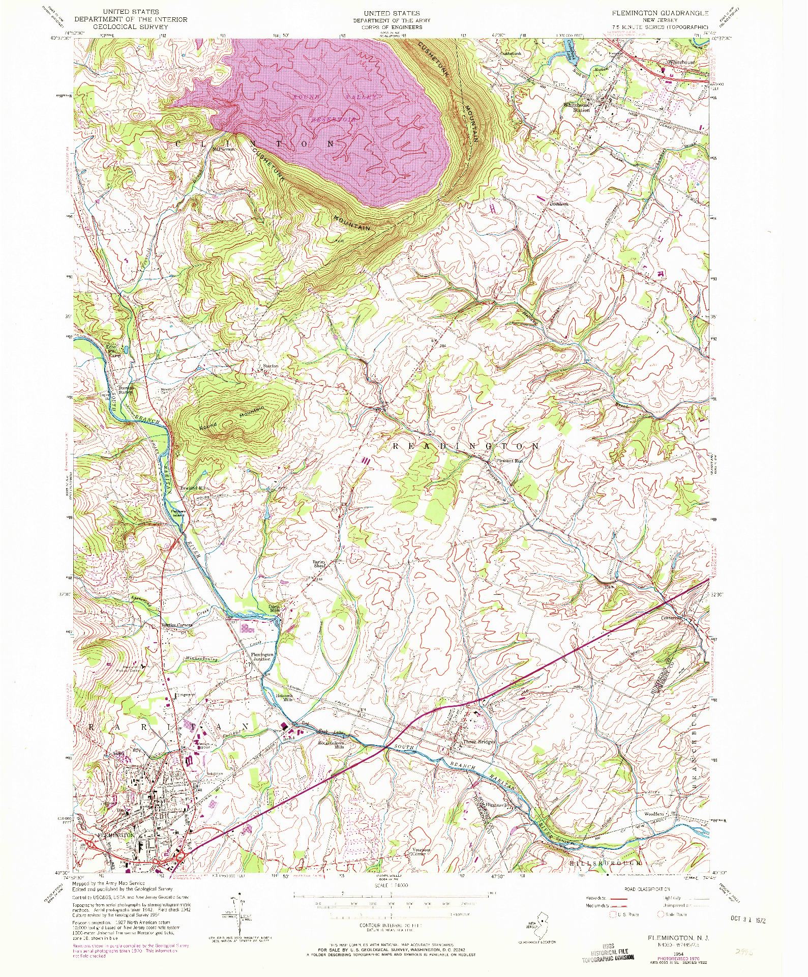 USGS 1:24000-SCALE QUADRANGLE FOR FLEMINGTON, NJ 1954