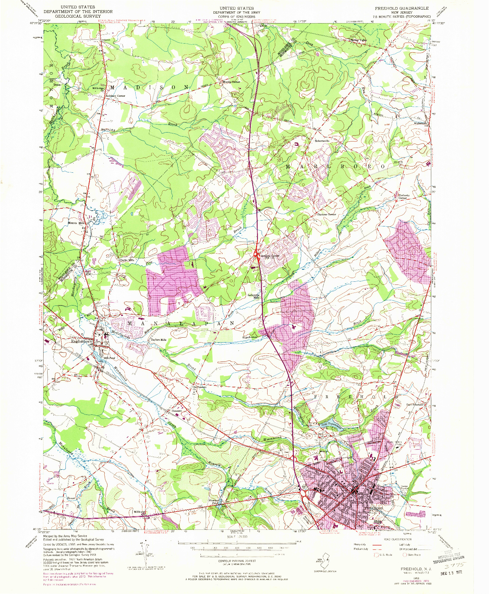 USGS 1:24000-SCALE QUADRANGLE FOR FREEHOLD, NJ 1953