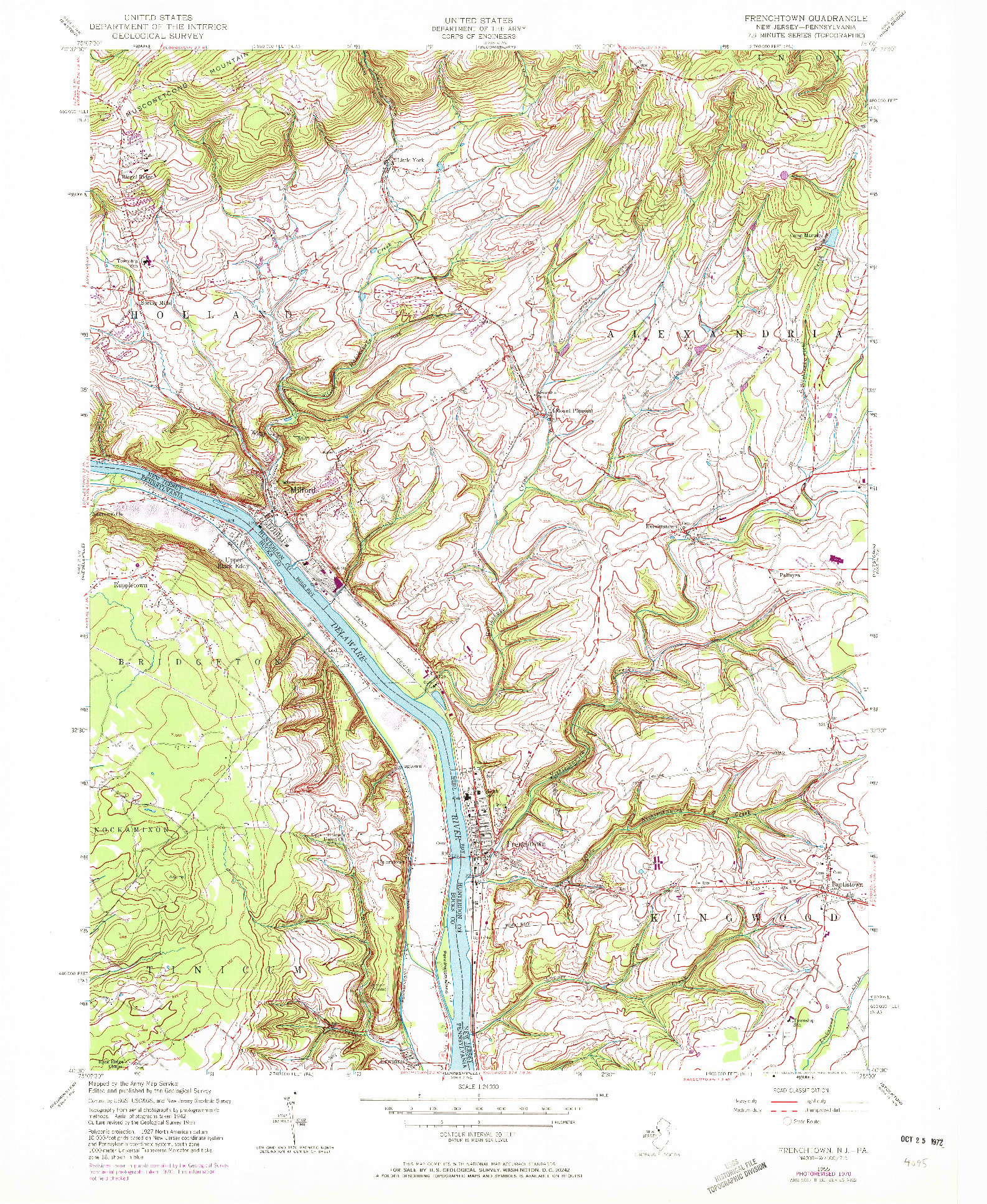 USGS 1:24000-SCALE QUADRANGLE FOR FRENCHTOWN, NJ 1955