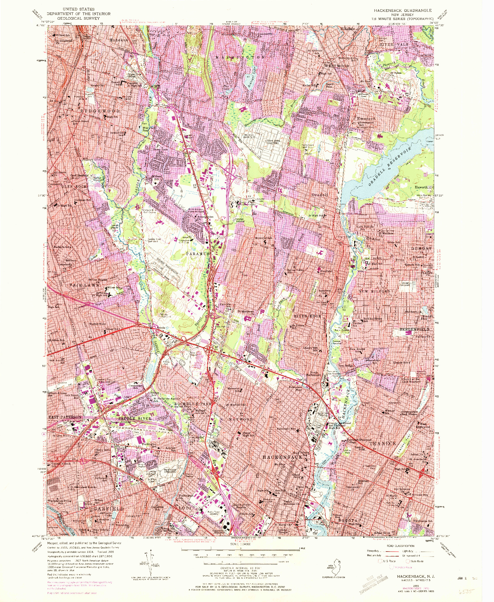 USGS 1:24000-SCALE QUADRANGLE FOR HACKENSACK, NJ 1955