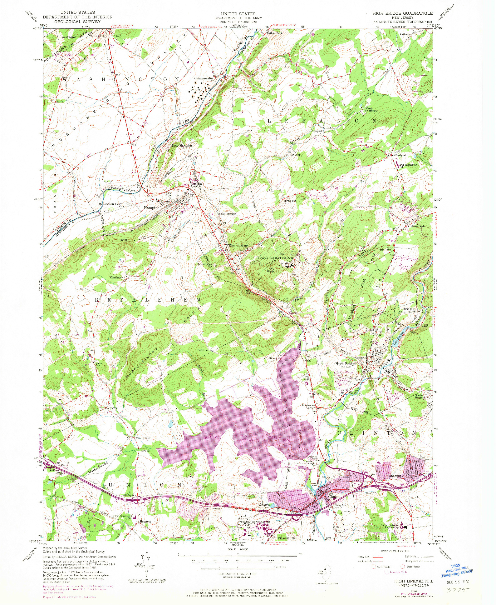 USGS 1:24000-SCALE QUADRANGLE FOR HIGH BRIDGE, NJ 1954