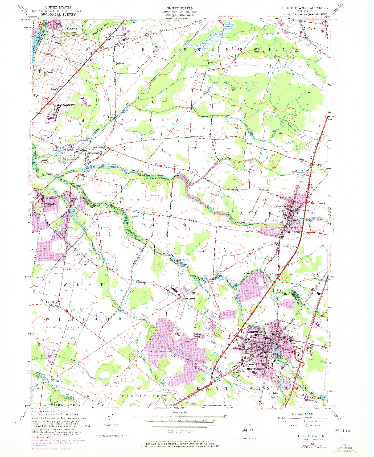 USGS 1:24000-SCALE QUADRANGLE FOR HIGHTSTOWN, NJ 1954