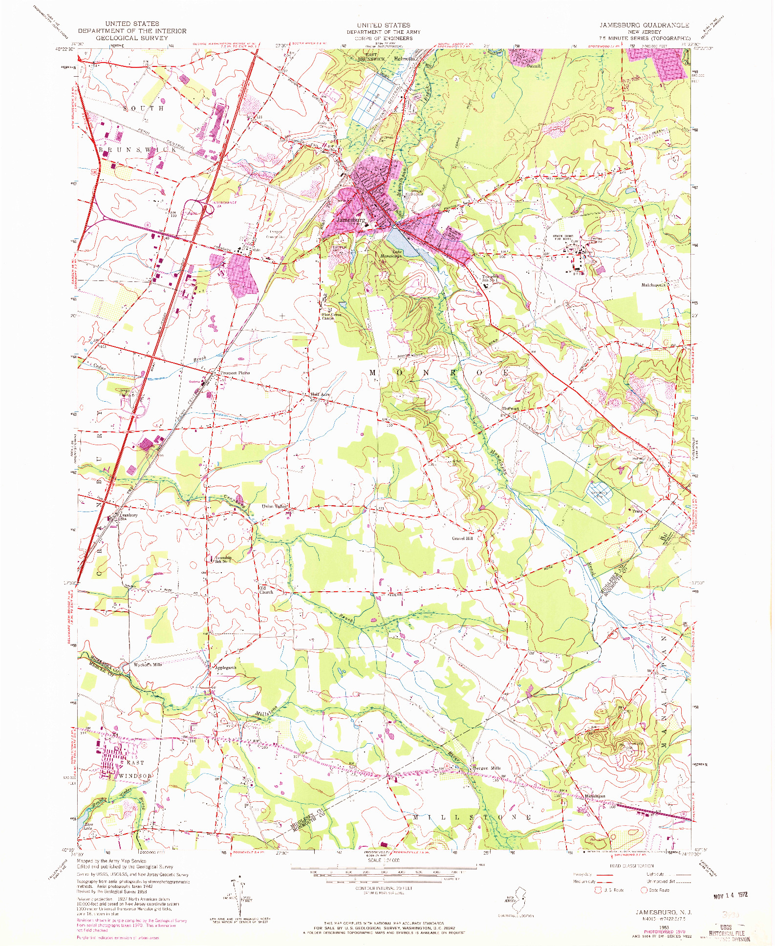 USGS 1:24000-SCALE QUADRANGLE FOR JAMESBURG, NJ 1953