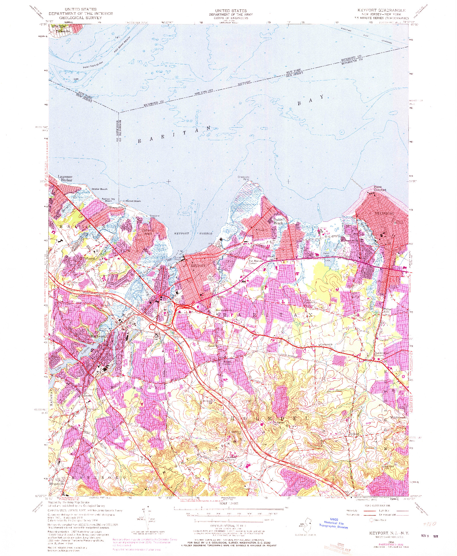 USGS 1:24000-SCALE QUADRANGLE FOR KEYPORT, NJ 1954