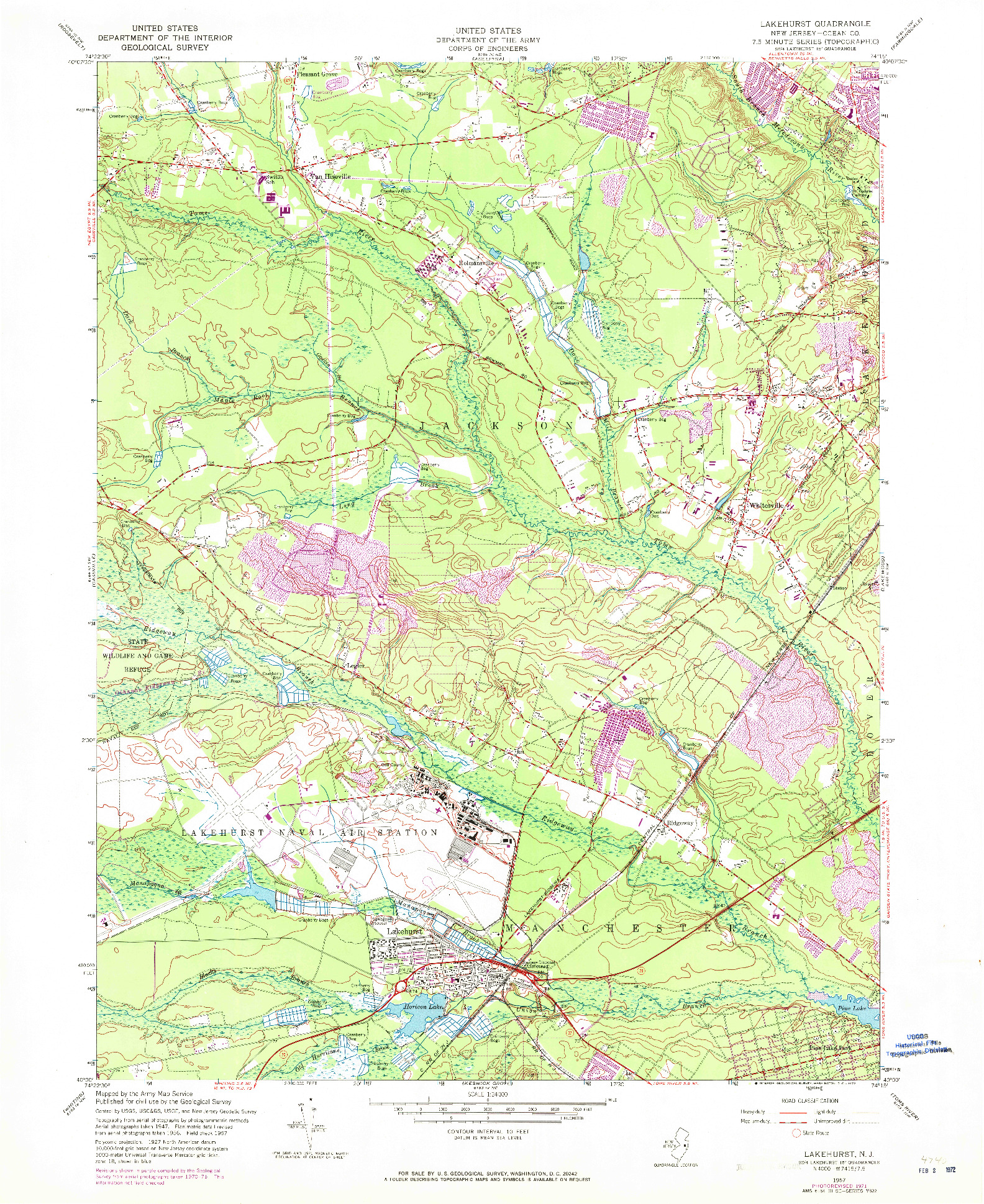 USGS 1:24000-SCALE QUADRANGLE FOR LAKEHURST, NJ 1957