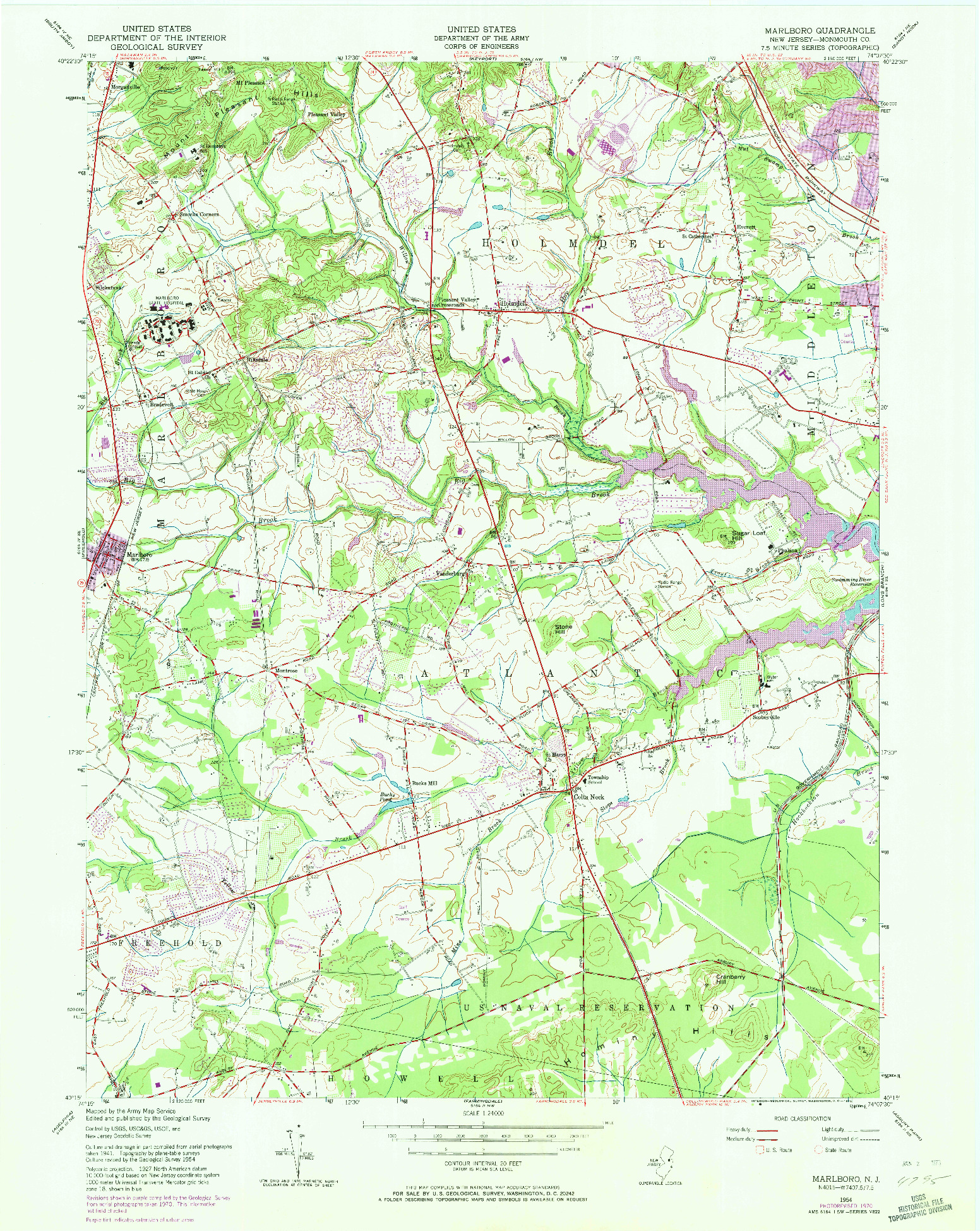 USGS 1:24000-SCALE QUADRANGLE FOR MARLBORO, NJ 1954