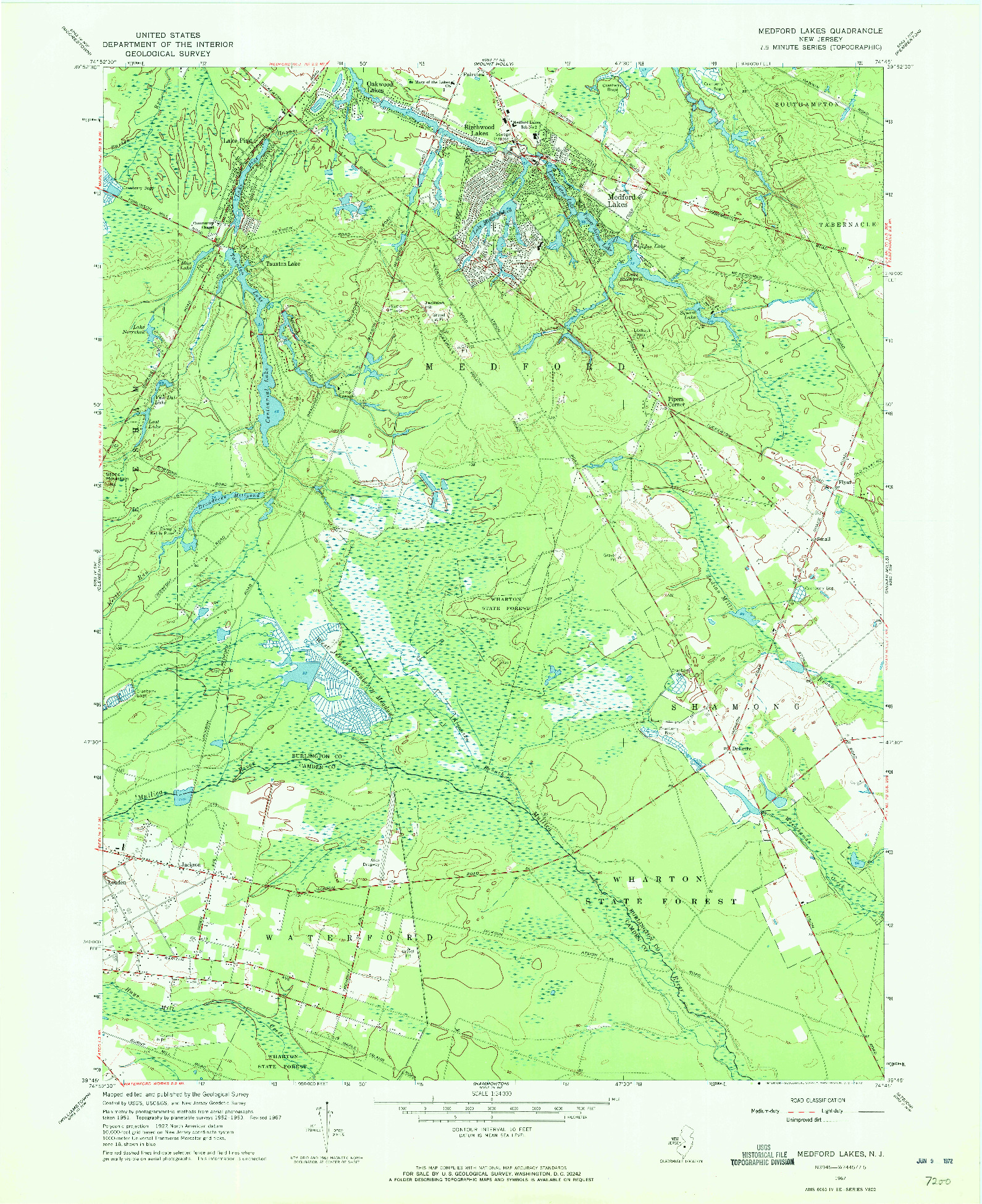USGS 1:24000-SCALE QUADRANGLE FOR MEDFORD LAKES, NJ 1967