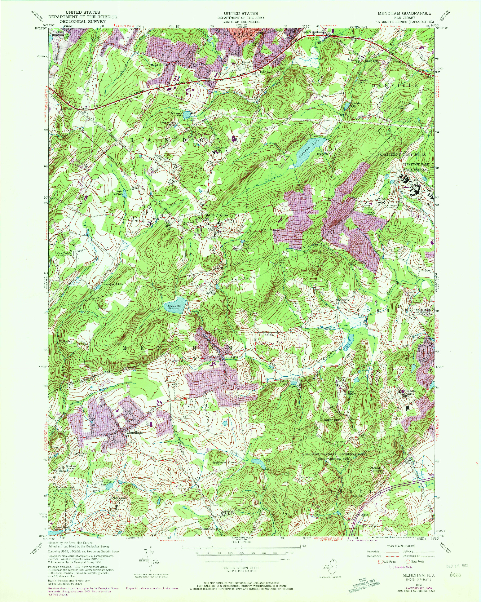 USGS 1:24000-SCALE QUADRANGLE FOR MENDHAM, NJ 1954