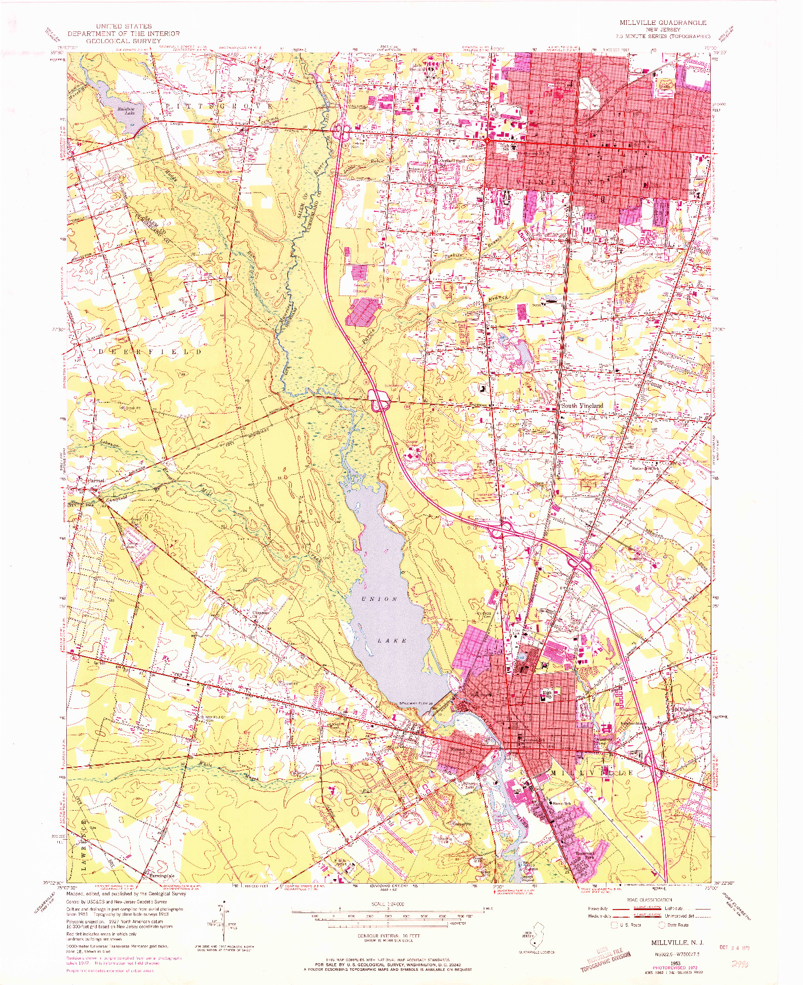 USGS 1:24000-SCALE QUADRANGLE FOR MILLVILLE, NJ 1953