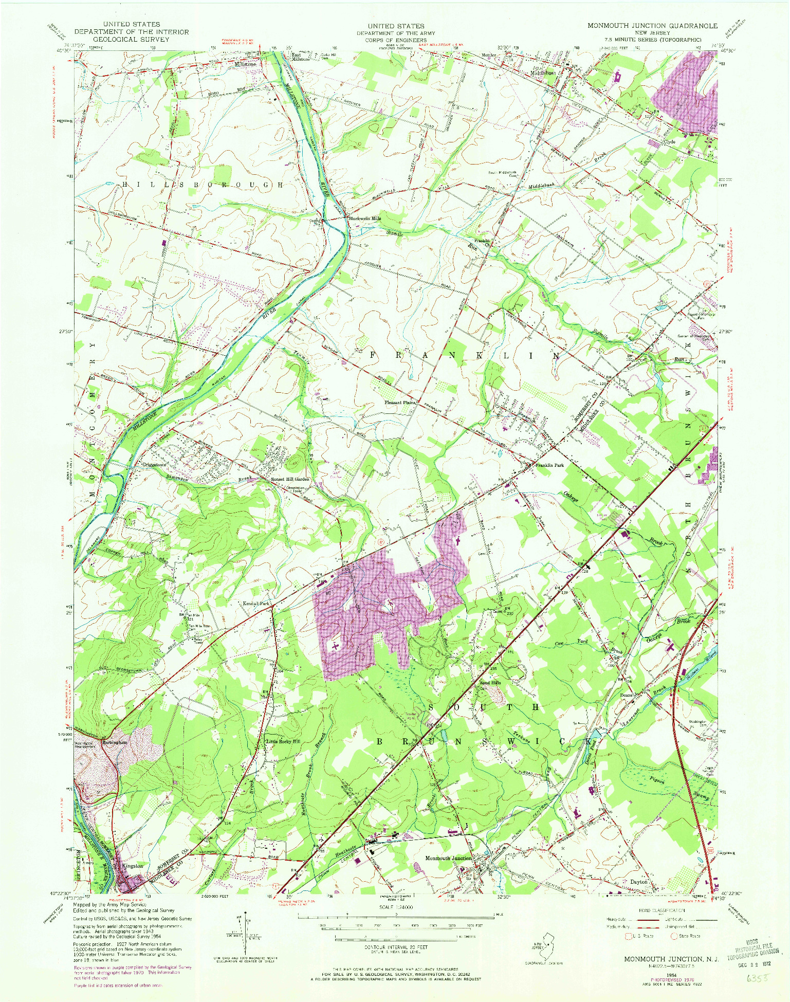 USGS 1:24000-SCALE QUADRANGLE FOR MONMOUTH JUNCTION, NJ 1954
