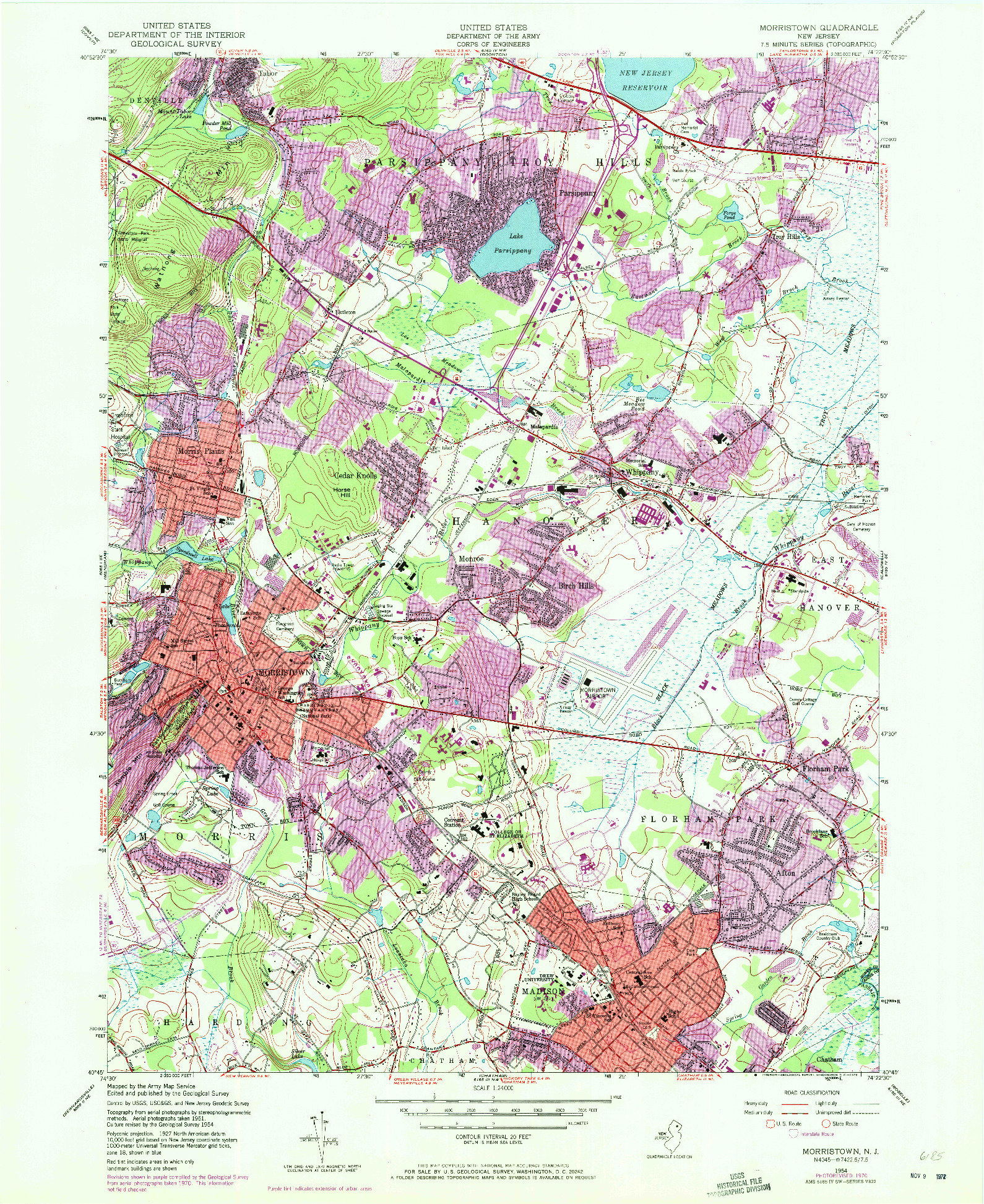 USGS 1:24000-SCALE QUADRANGLE FOR MORRISTOWN, NJ 1954
