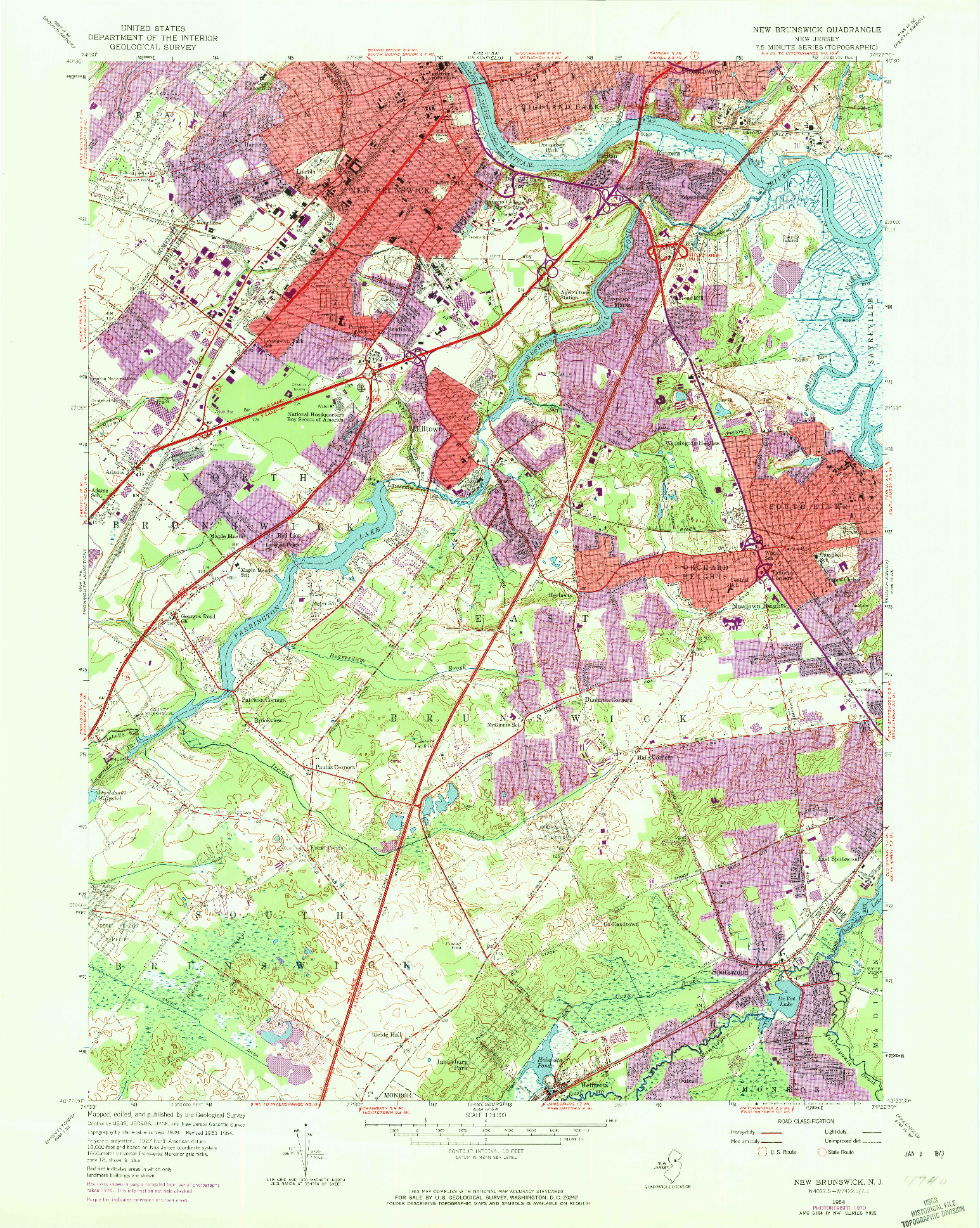 USGS 1:24000-SCALE QUADRANGLE FOR NEW BRUNSWICK, NJ 1954