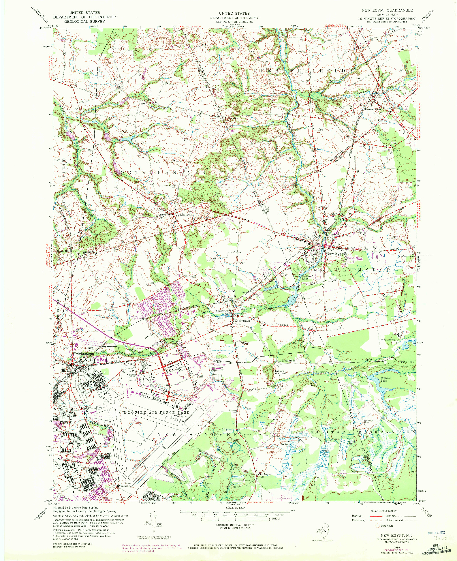 USGS 1:24000-SCALE QUADRANGLE FOR NEW EGYPT, NJ 1957