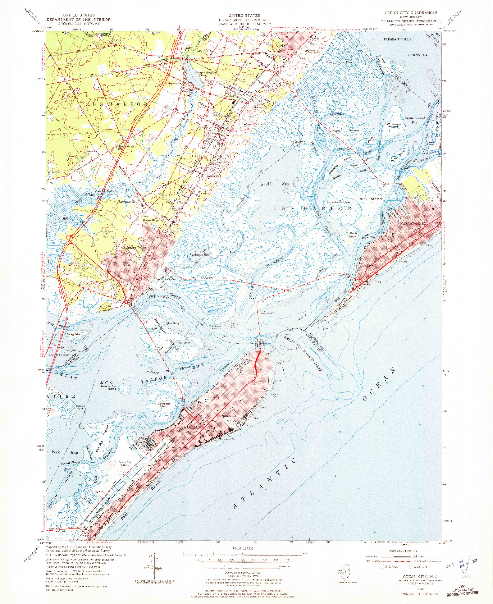 USGS 1:24000-SCALE QUADRANGLE FOR OCEAN CITY, NJ 1952