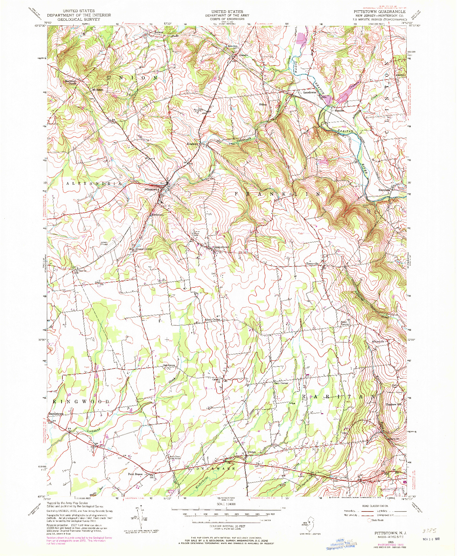 USGS 1:24000-SCALE QUADRANGLE FOR PITTSTOWN, NJ 1955